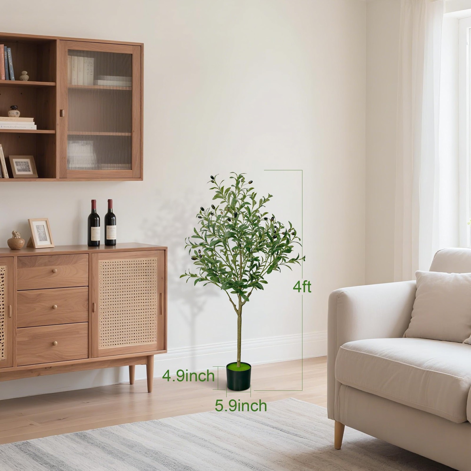 TENNOLA 4 FT Olive Trees Artificial Indoor, Faux Tree 3ft 11in, Green