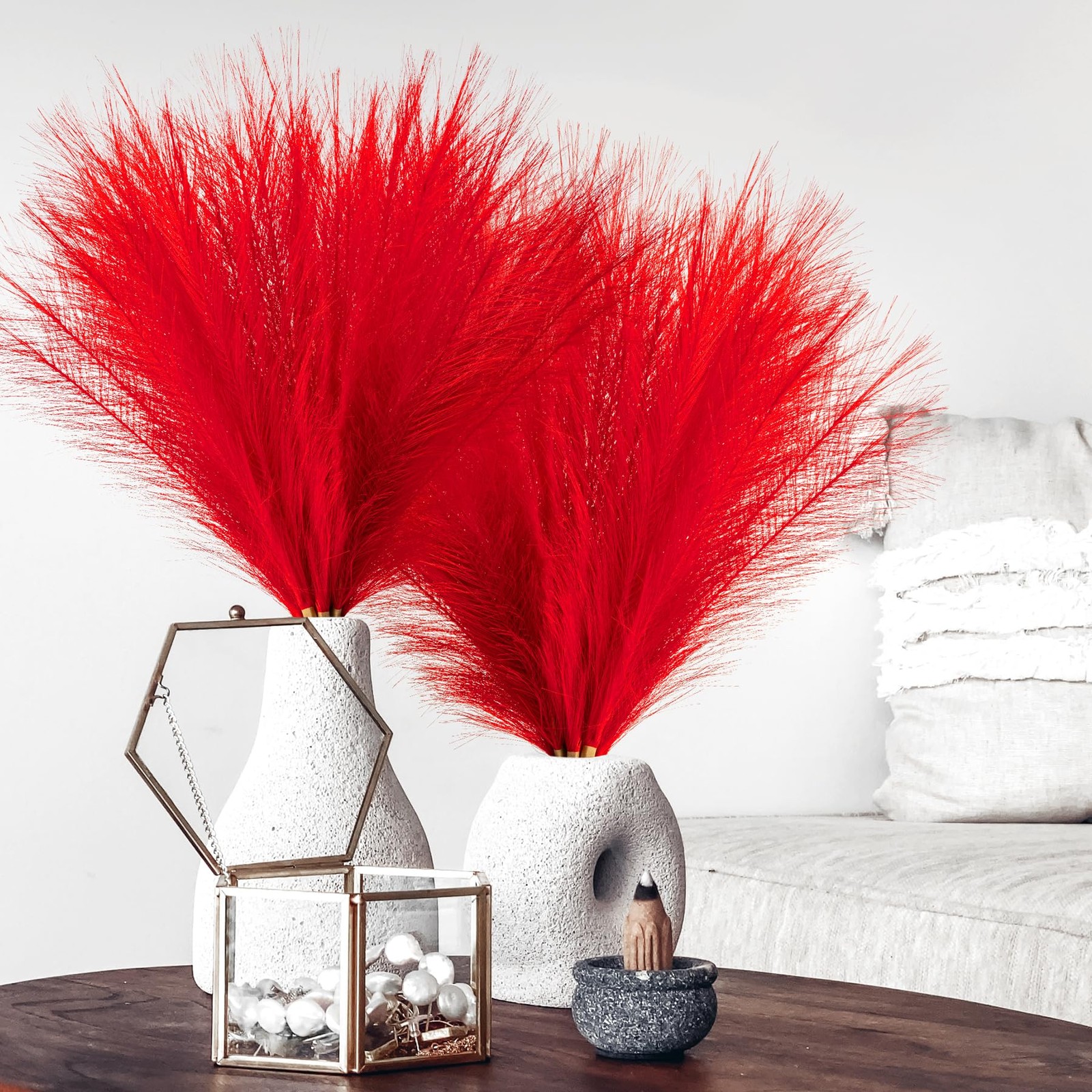 Pampas Grass Decor, Fluffy Faux Pampas Grass 5 Stem 18″/45cm Pompous Grass Sm…