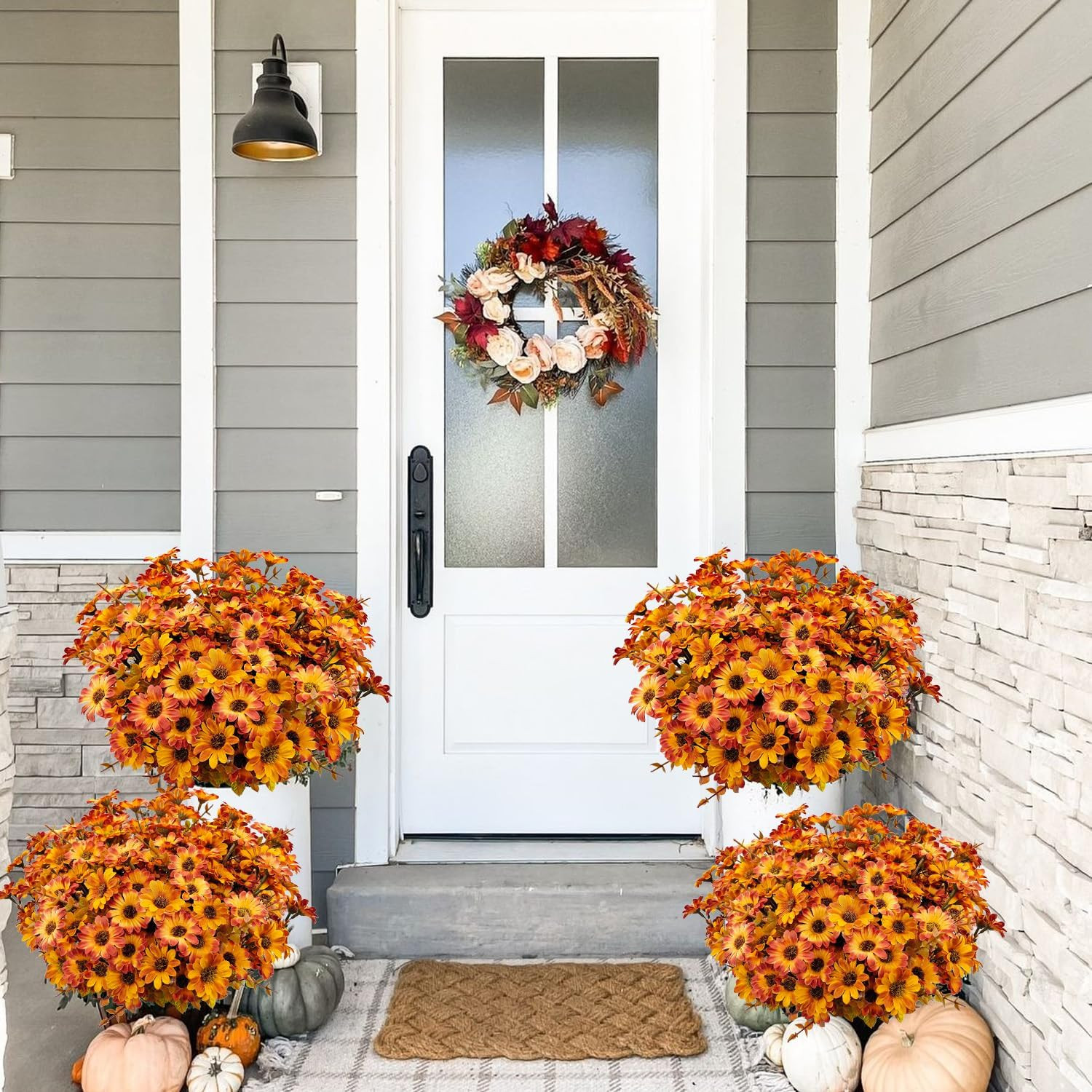 12 Bundles Artificial Mums for Outdoor Faux Silk Daisy Fall Flowers | UV Resista