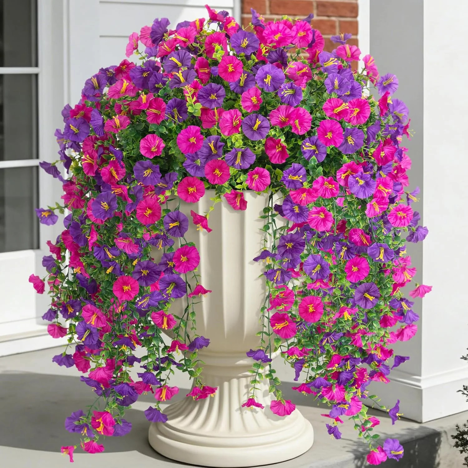 Fake Artificial Hanging Morning Glory Flowers for Outdoor Planters Porch Pation