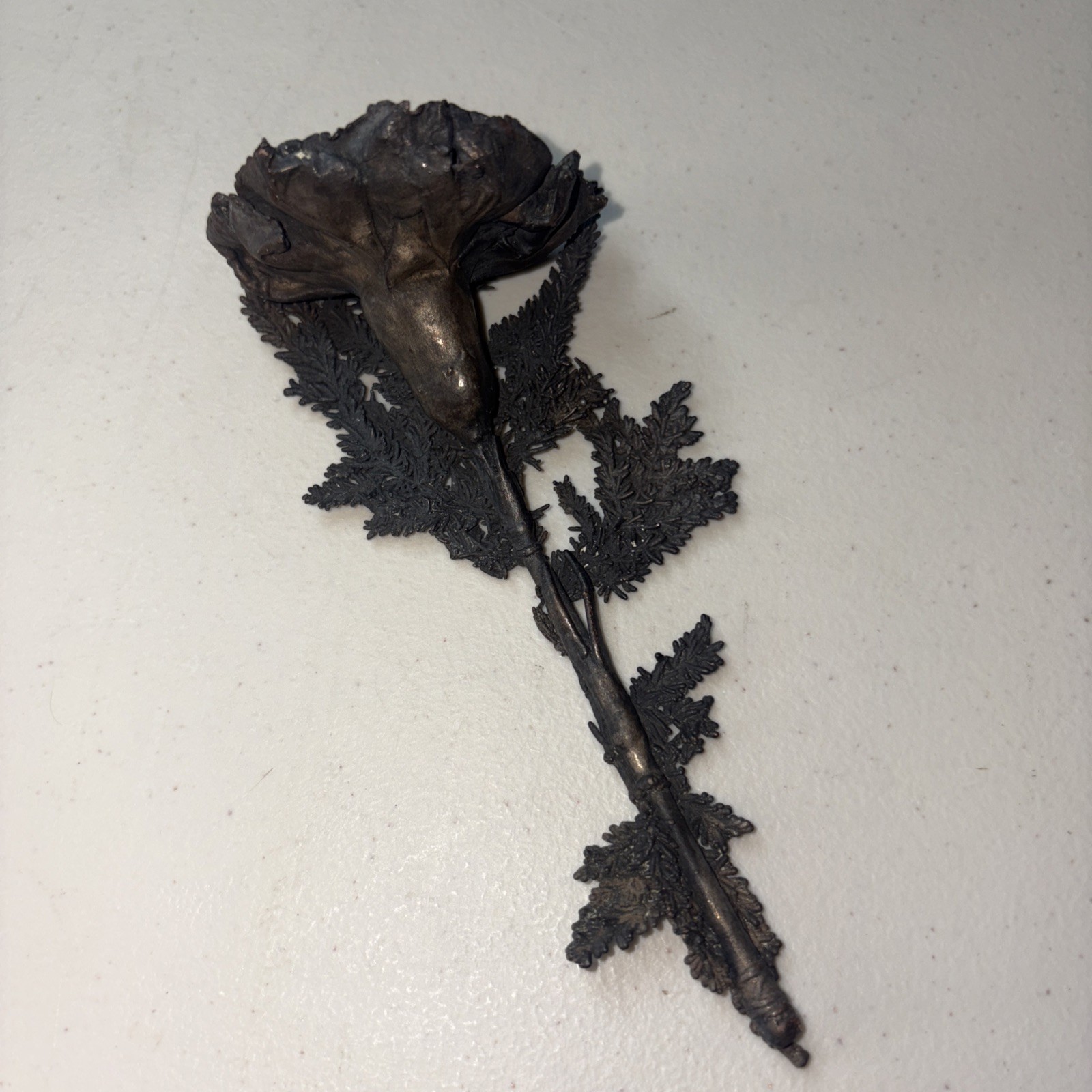 Hand Forged Rustic Metal Carnation Sculpture – Vintage Iron Flower Art