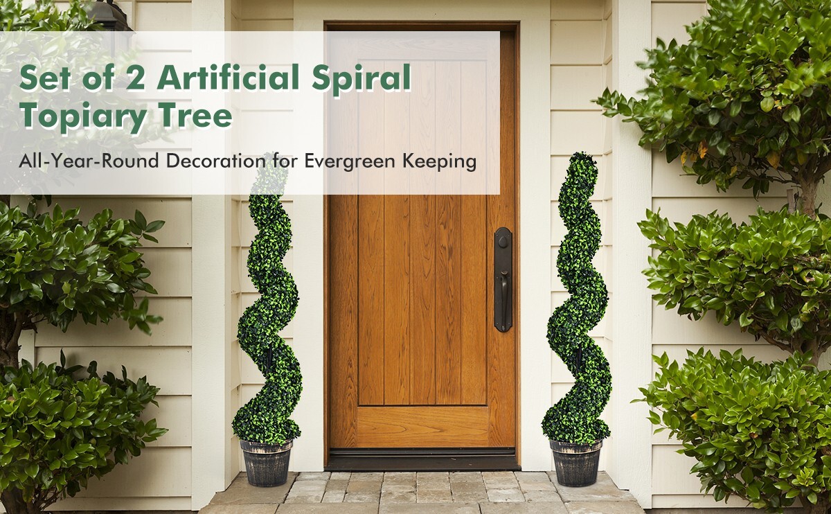 4’ Artificial Boxwood 2 Pack Spiral Topiary Tree UV Home Decor Green In/Outdoor