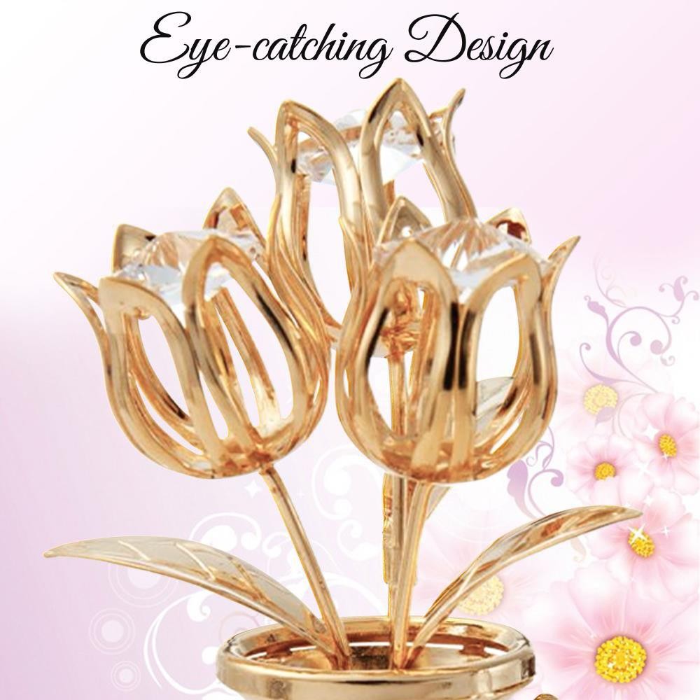 Matashi 24K Gold Plated Flower Vase w/ Crystal Studded Dragonfly Bouquet