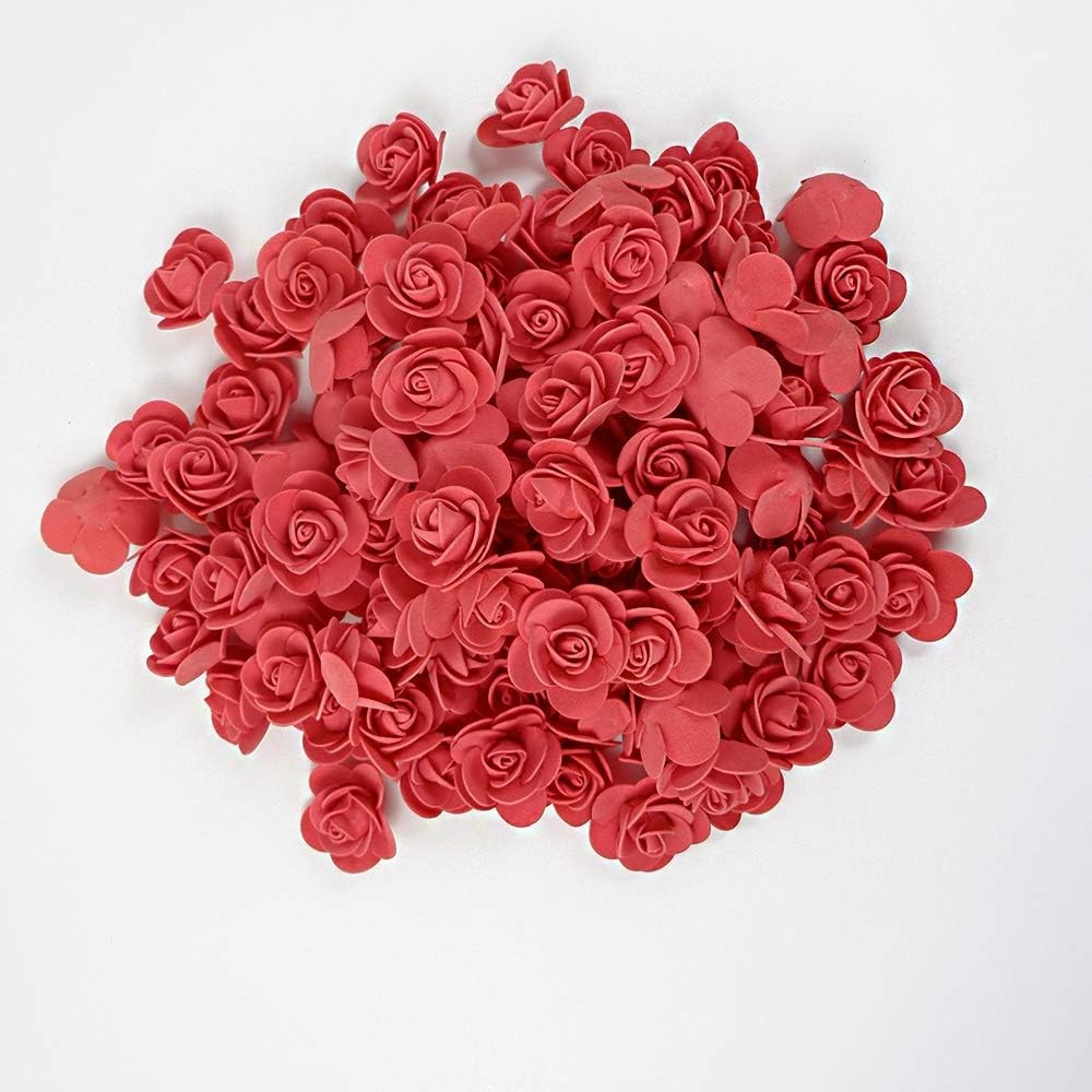 100 PCS Red Artificial Foam Roses 1.38 Inch Bulk Flowers For DIY Crafts