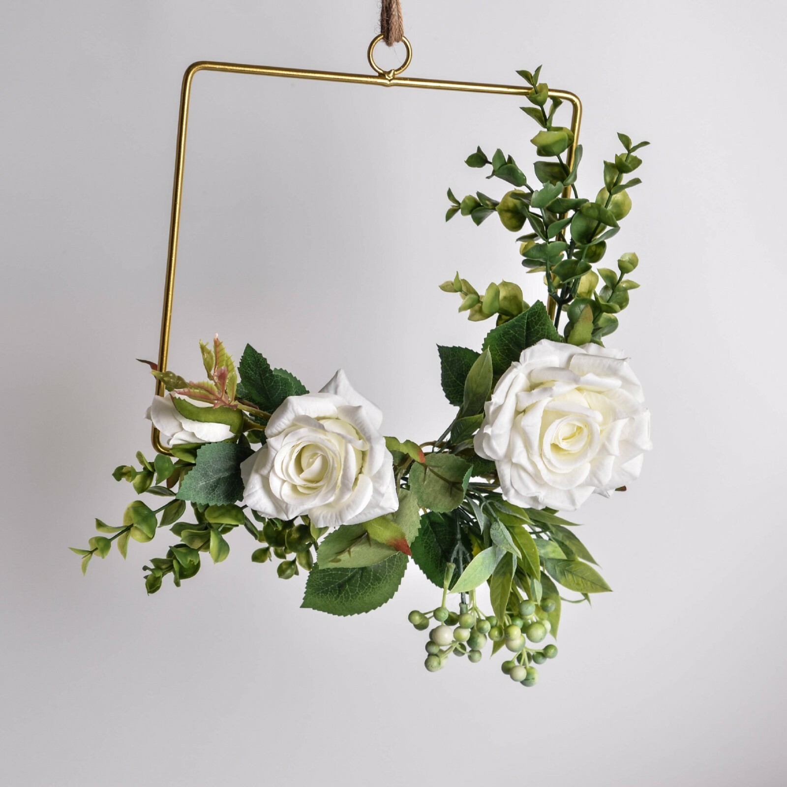 Floral Hoop Wreath Rose Flower Leaves Metal Hoop Ring Garland Wedding Home Decor