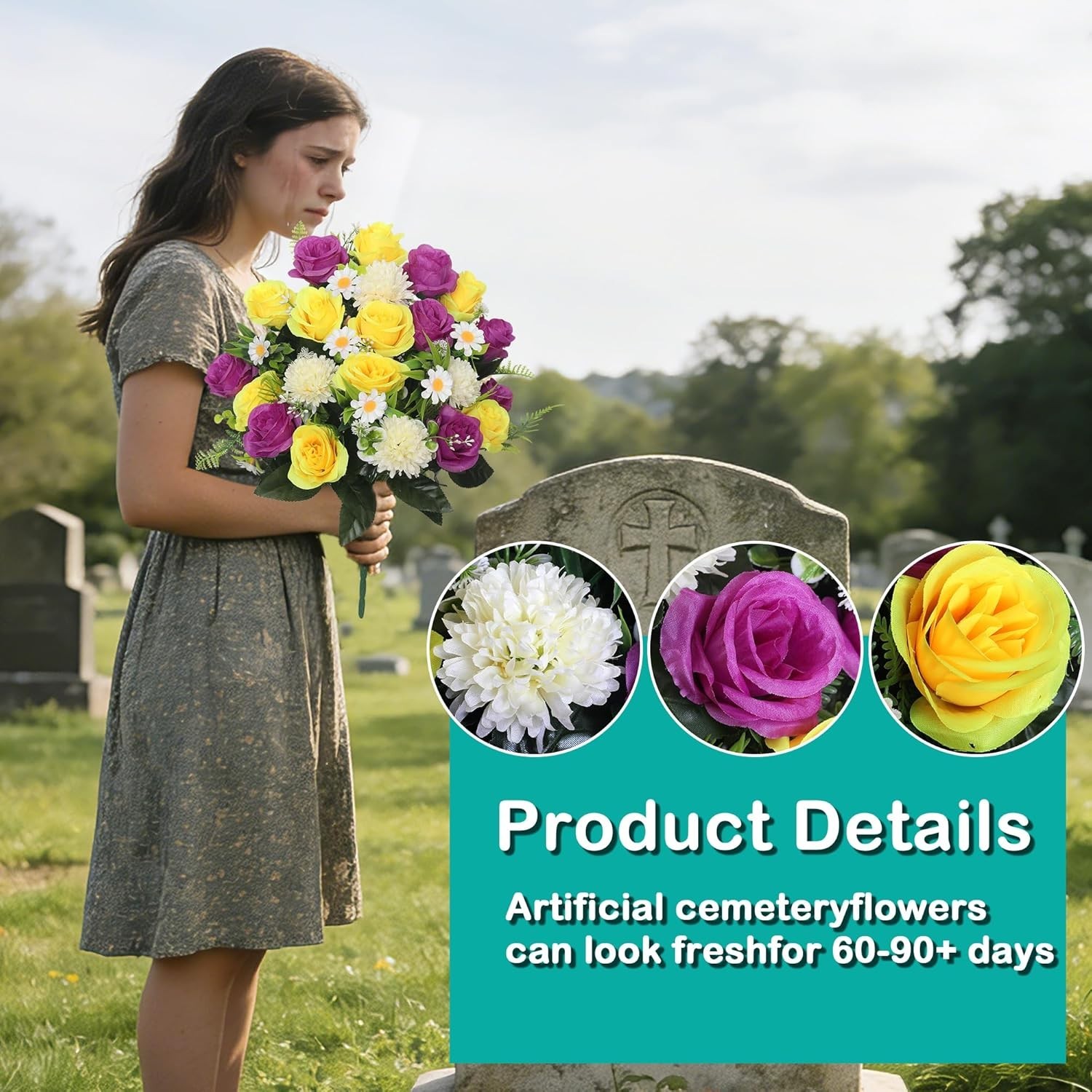 Wocst Artificial Cemetery Flowers for Grave Memorial Day Flowers for Cemetery…