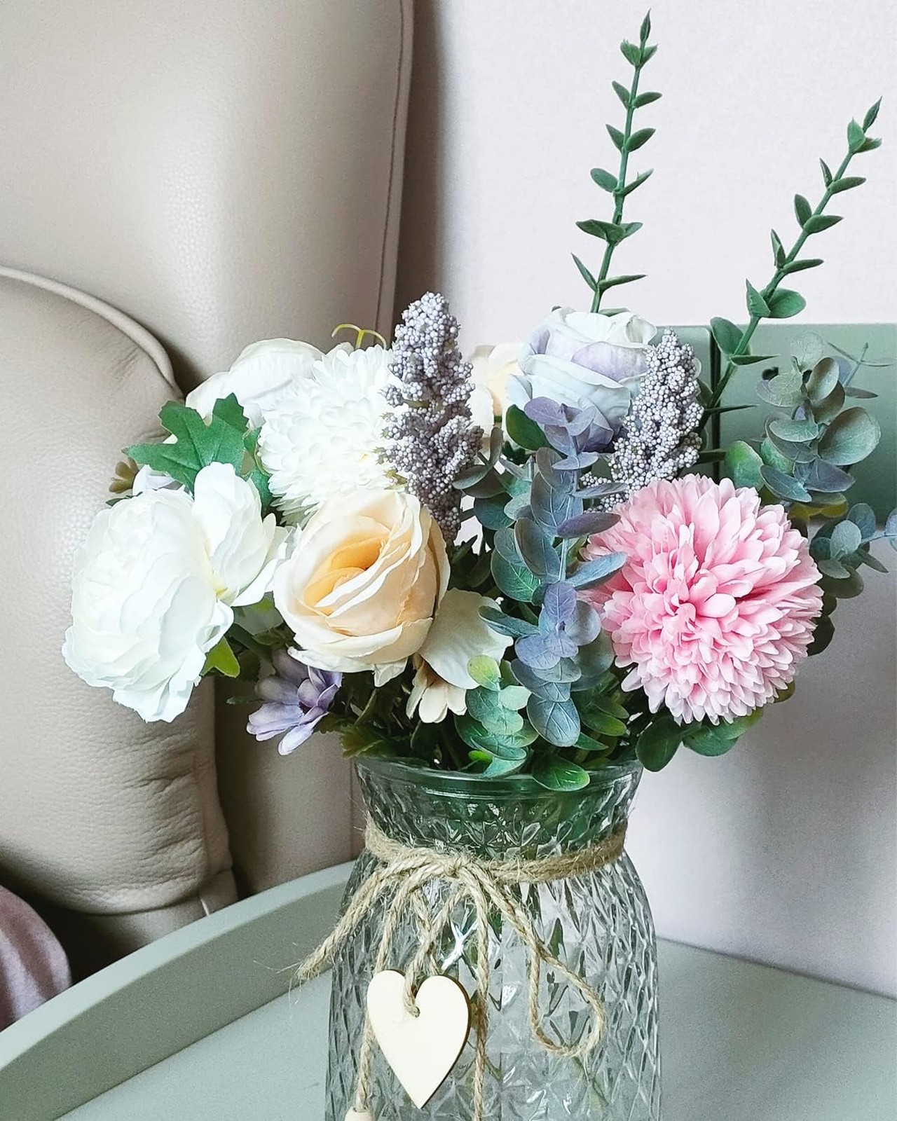 Artificial Flower Arrangement with Vase Faux Peony Silk Flowers for Home Decor