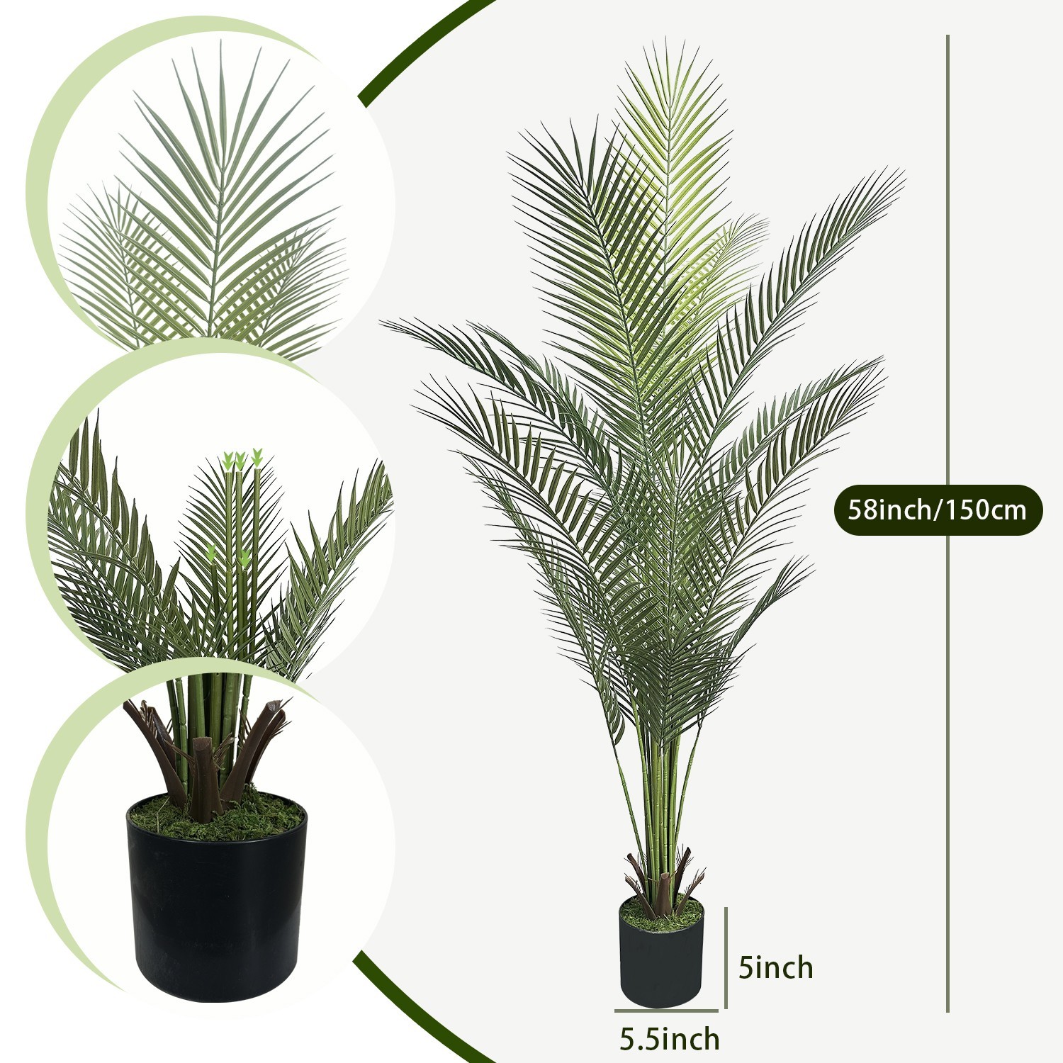 2 Pack 150cm Detachable Artificial Areca Palm Tree, Fake Tropical Indoor Outdoor