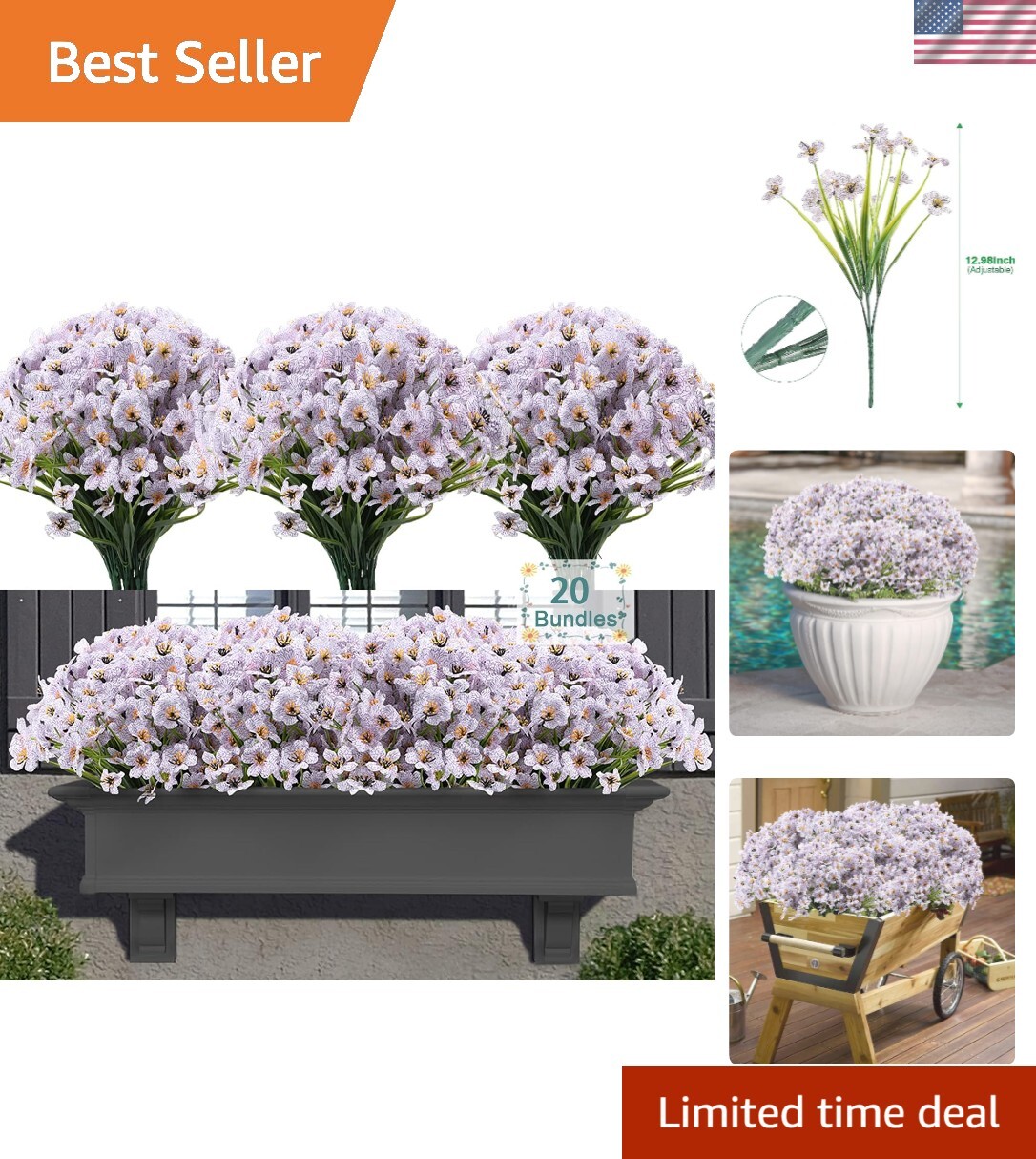 Realistic Faux Silk Flowers – 20 Bundles for -Round Indoor & Outdoor Delight