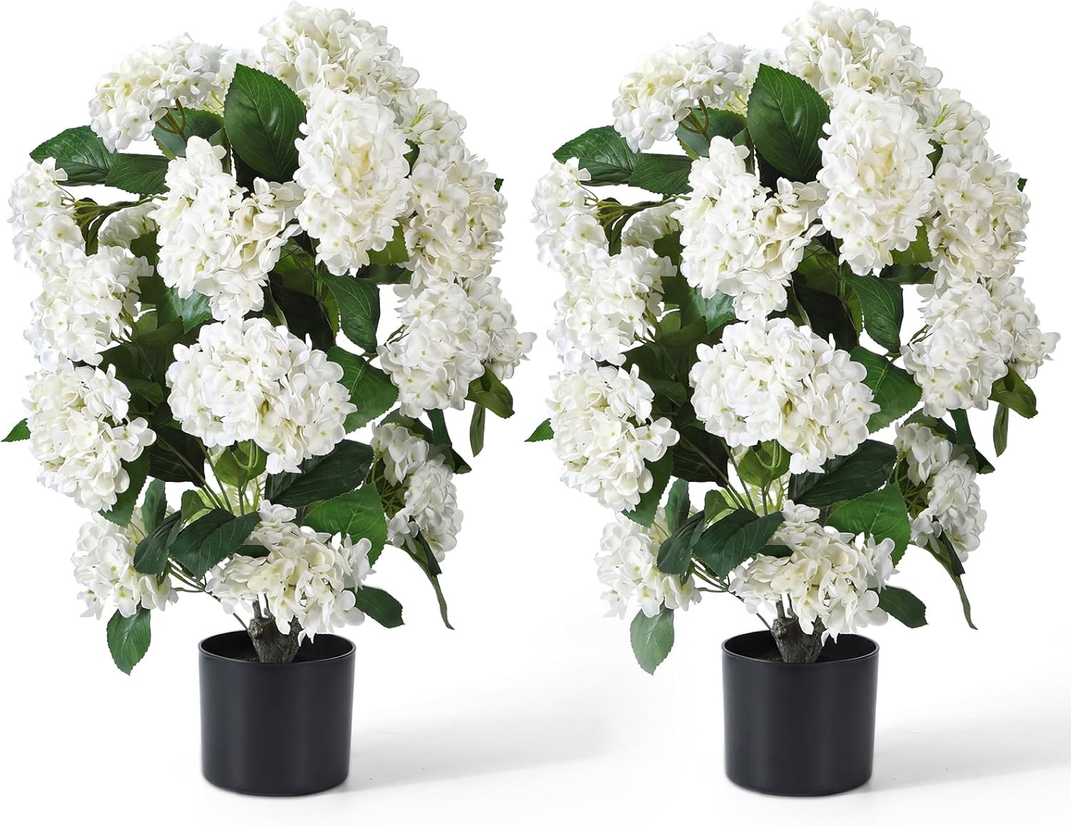 Hydrangea Artificial Tree 30“ Faux Outdoor Patio Plants Flowers in Pot 2 Pack, F