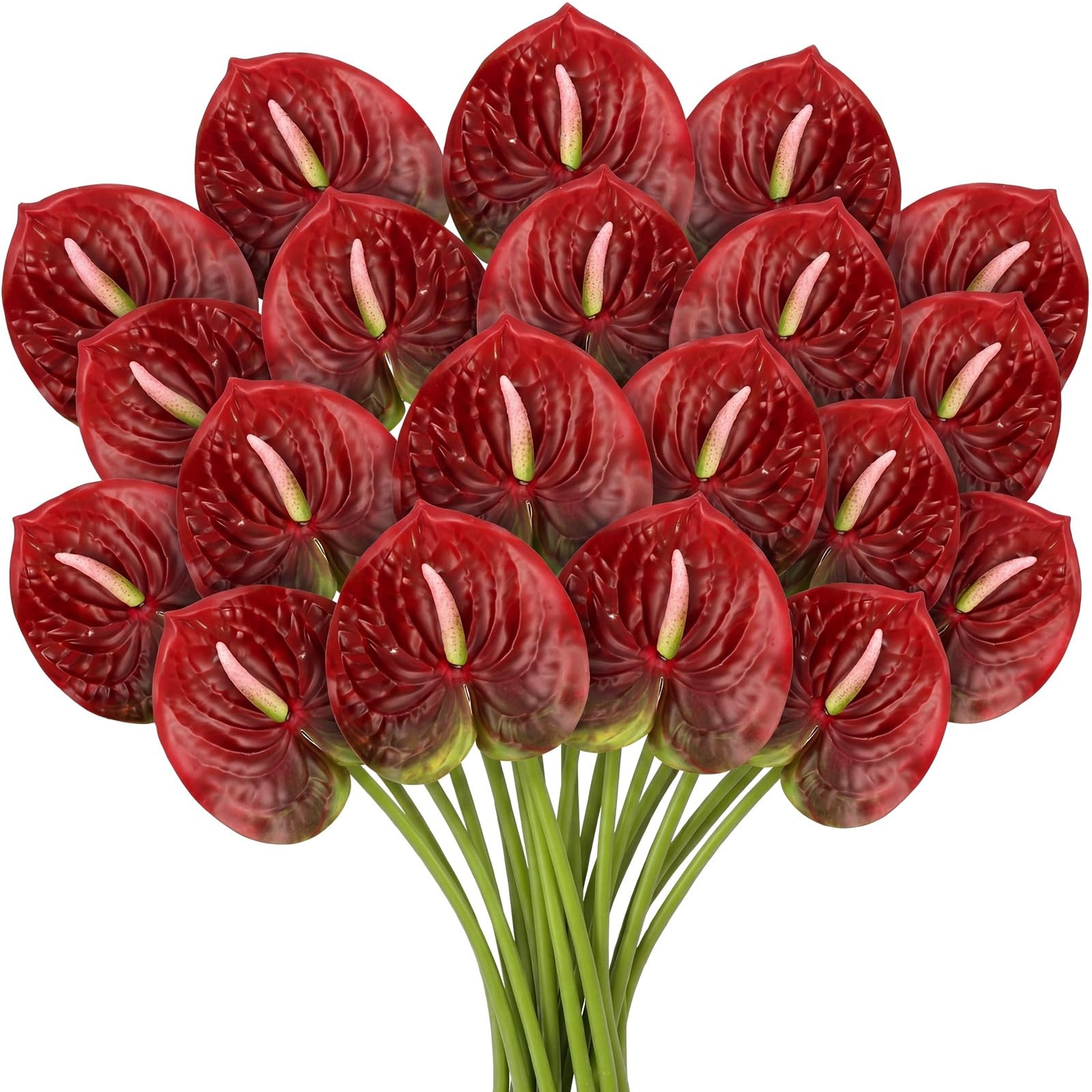 Artificial Anthurium Flowers Gradient Red 23.6 Inch Fake Bouquets 20 PCS