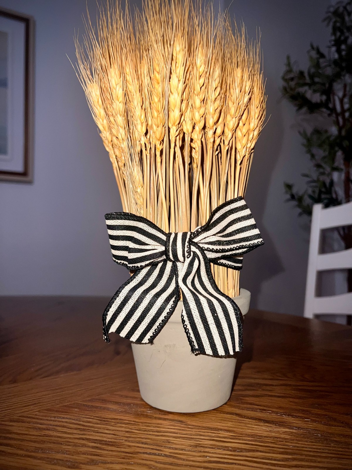 Faux Wheat Sheaf Pot Decor Black White Ribbon Farmhouse Style