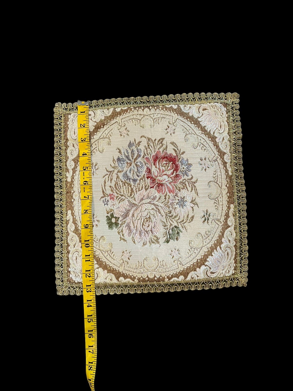 Vintage Victorian Inspired Floral w/Gold Glitter Accent Trim Decorative Square