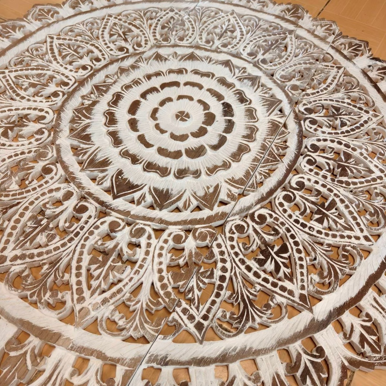 36″ Large Round White Wash Wood Mandala Wall Art Shabby Chic Decor #E