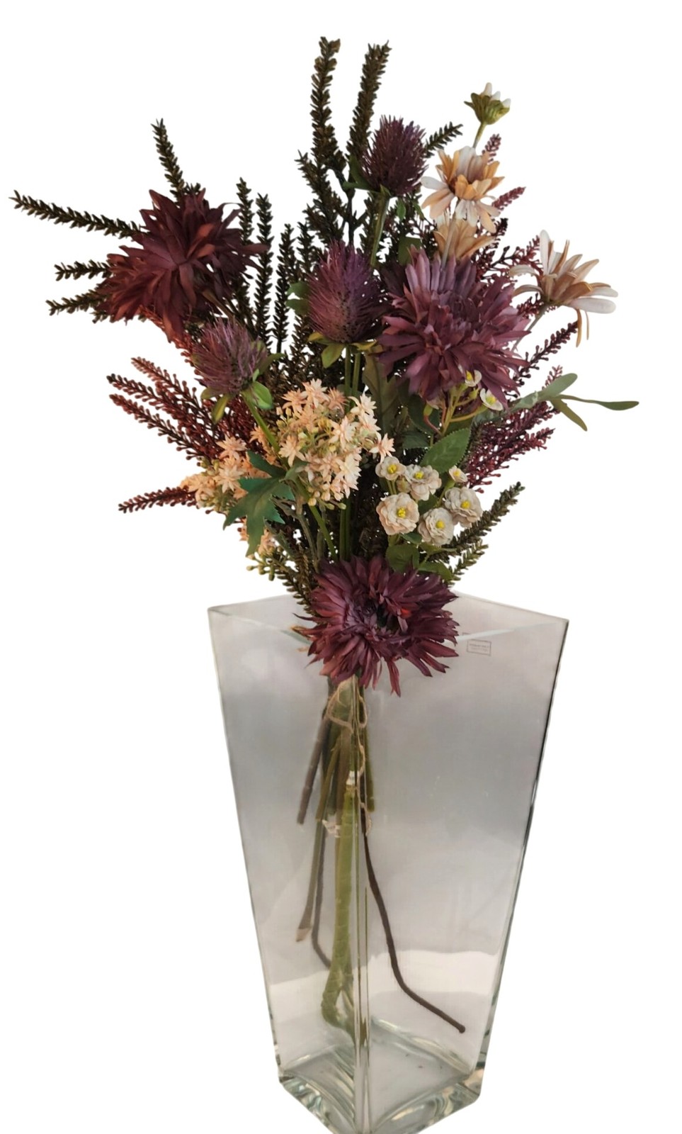 Hand Tied Artificial Flower Bouquet With Burgundy Purple Cream and Green Tones
