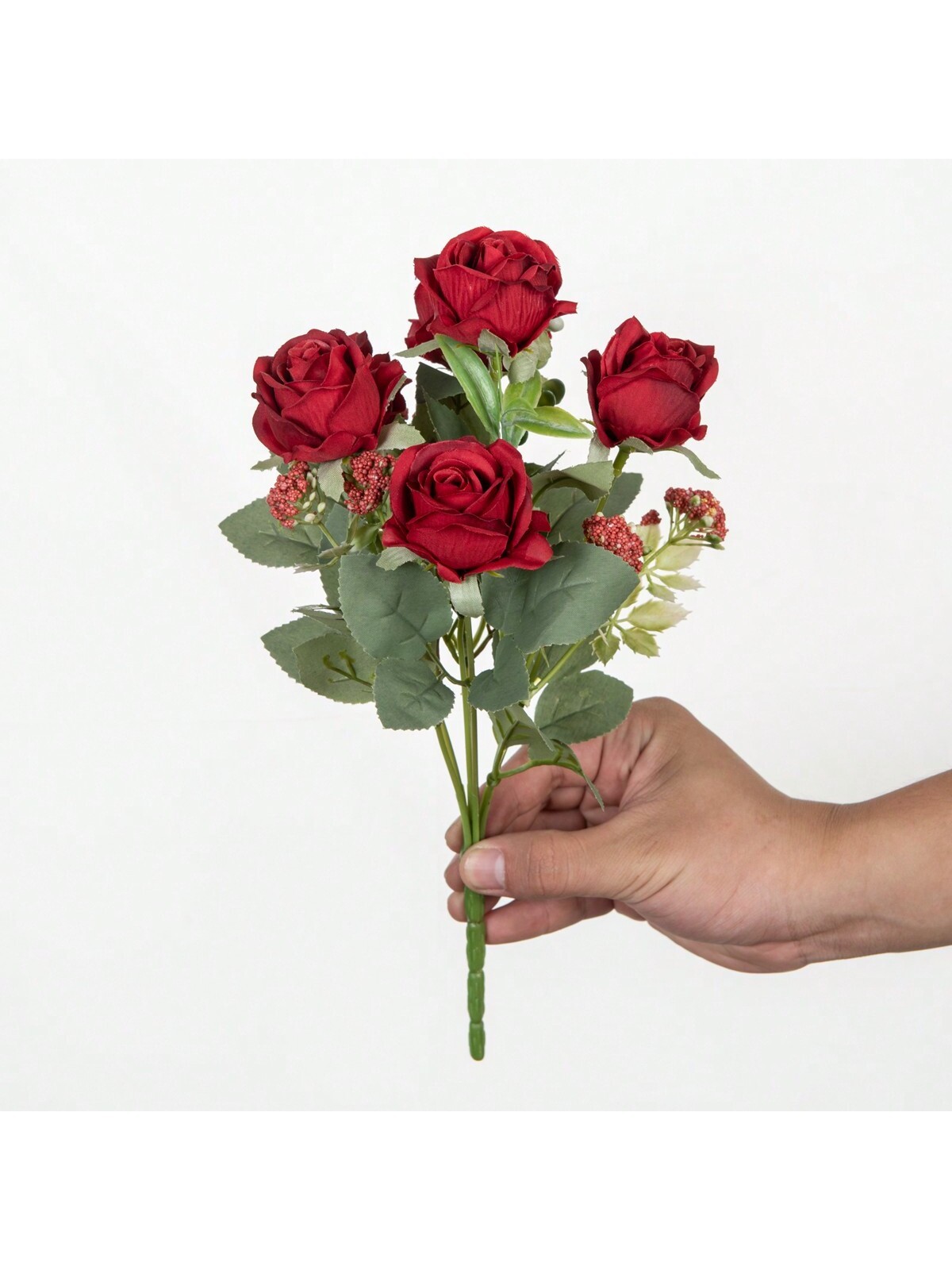 Red Artificial Silk Rose Bouquet 3 Pieces For Wedding Home Decor