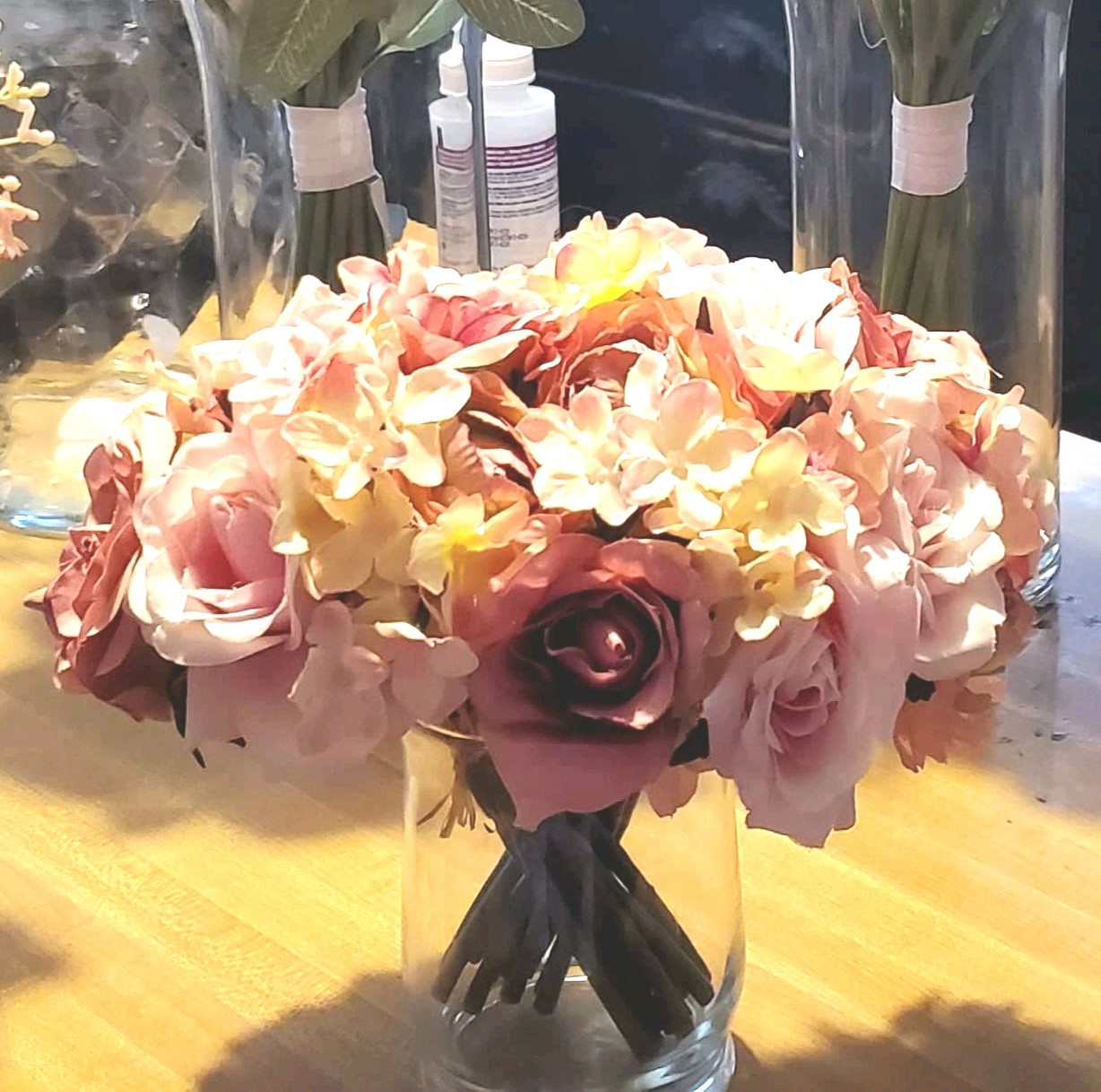 8pk 5-9 in. Spring Blush Pink White Rose Flower Bouquet Wedding Table Decor