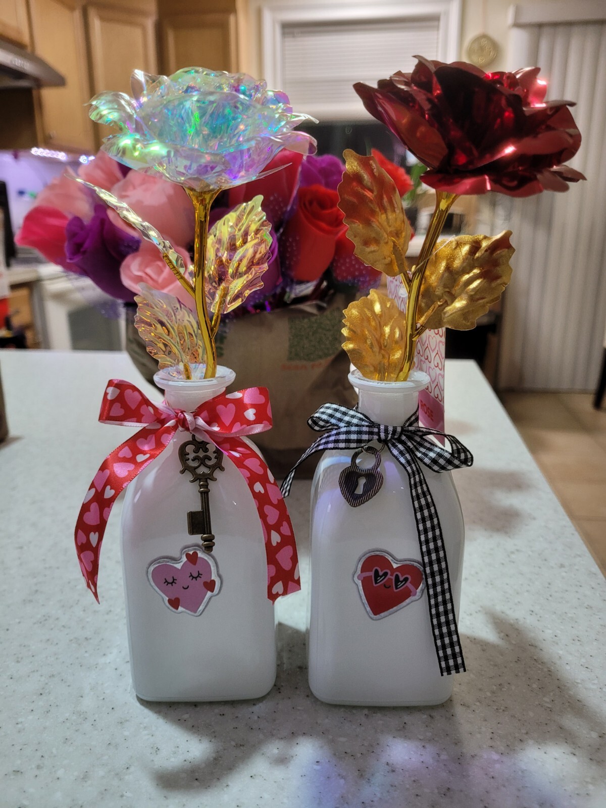 1 Set Foil Red Rose Flower Artificial Flowers In Vase Set Valentine’s Day Gifts