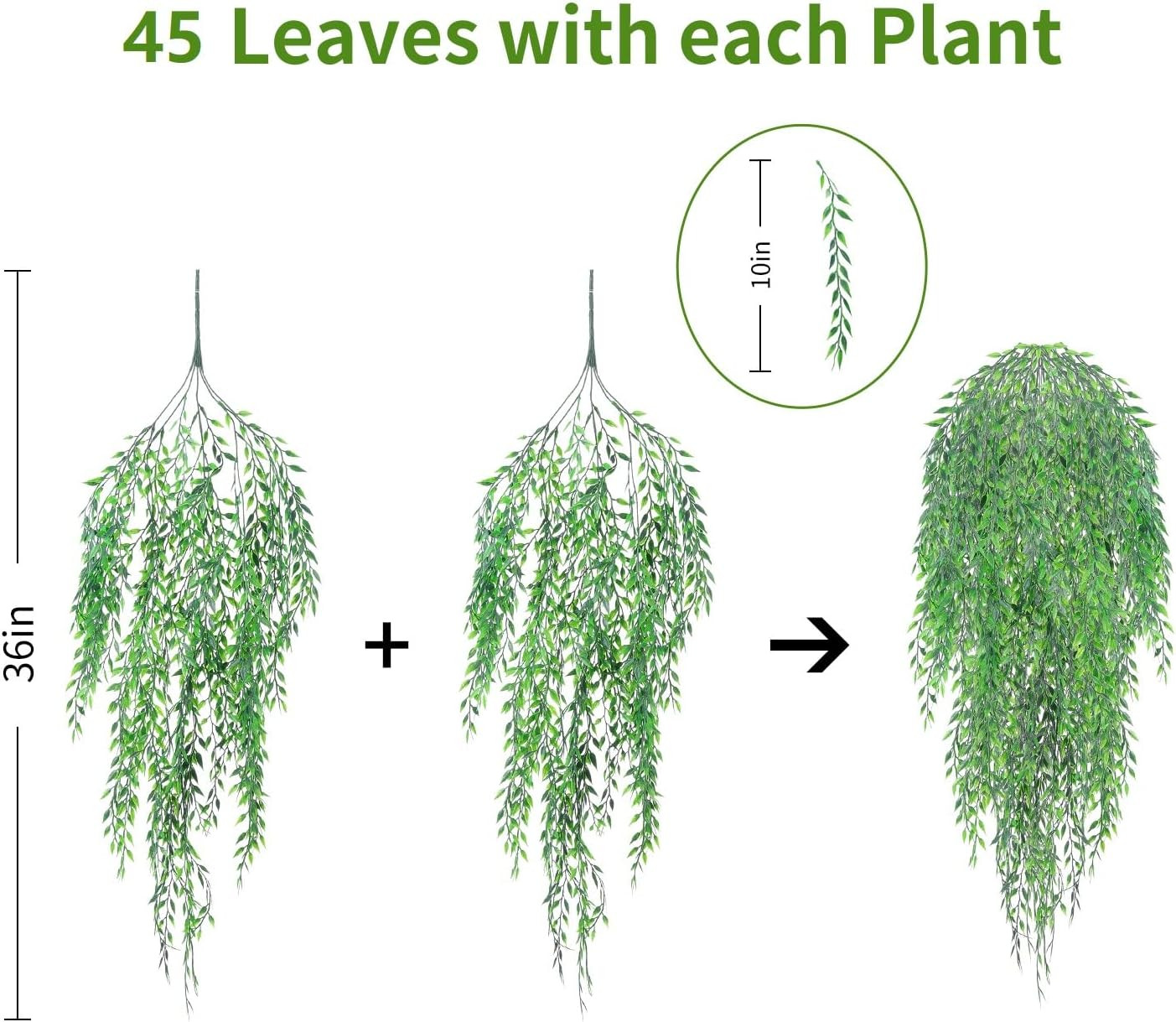 Fake Garland Hanging Vines 4 PC Artificial Weeping Willow Leaves Fake Greenery F