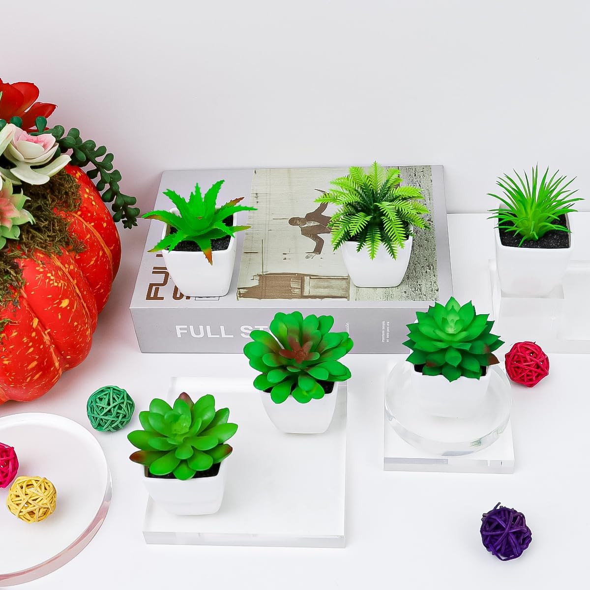 6Pcs Mini Succulents Plants Artificial Indoor Decor Fake Succulent in Pots