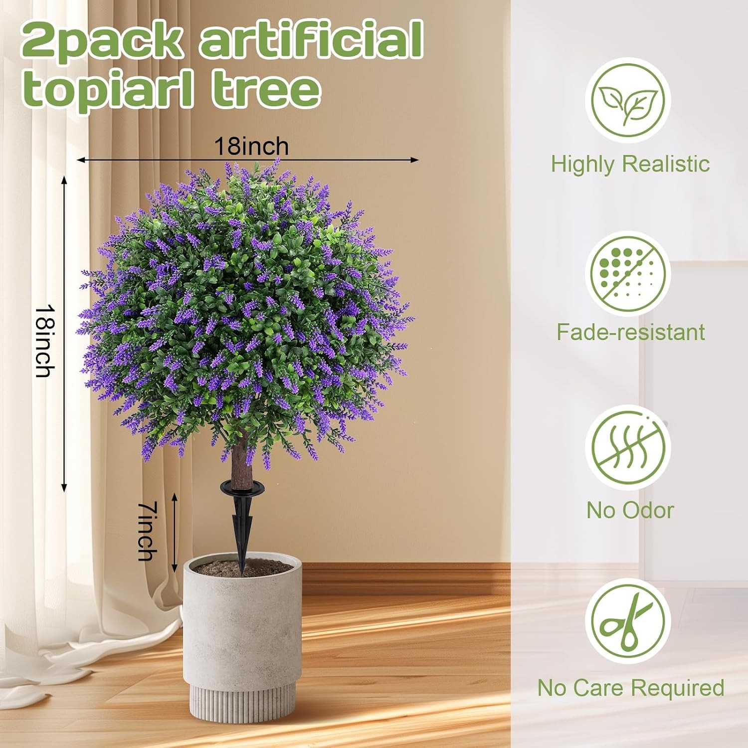 Set of 2 25″ Artificial Lavender Topiary Ball Tree