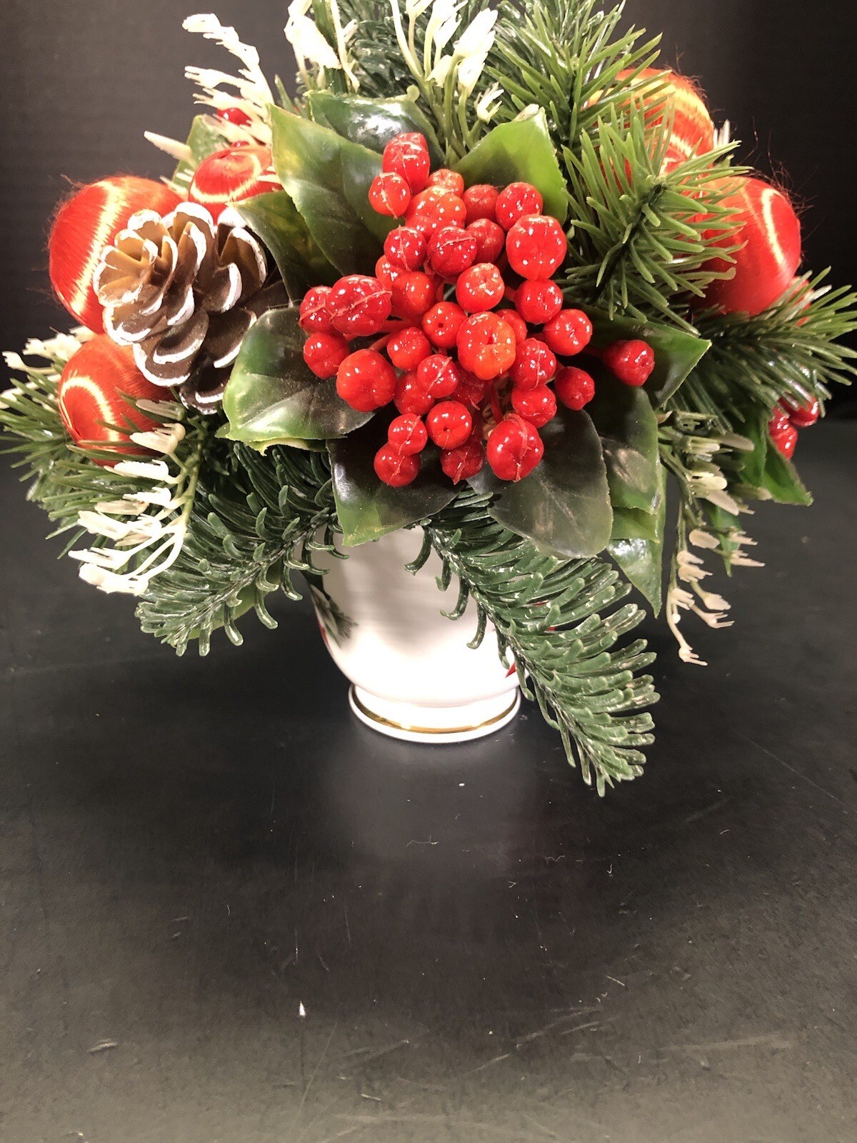 Christmas Floral Assemblage In Duchess England Bone China Tea Cup