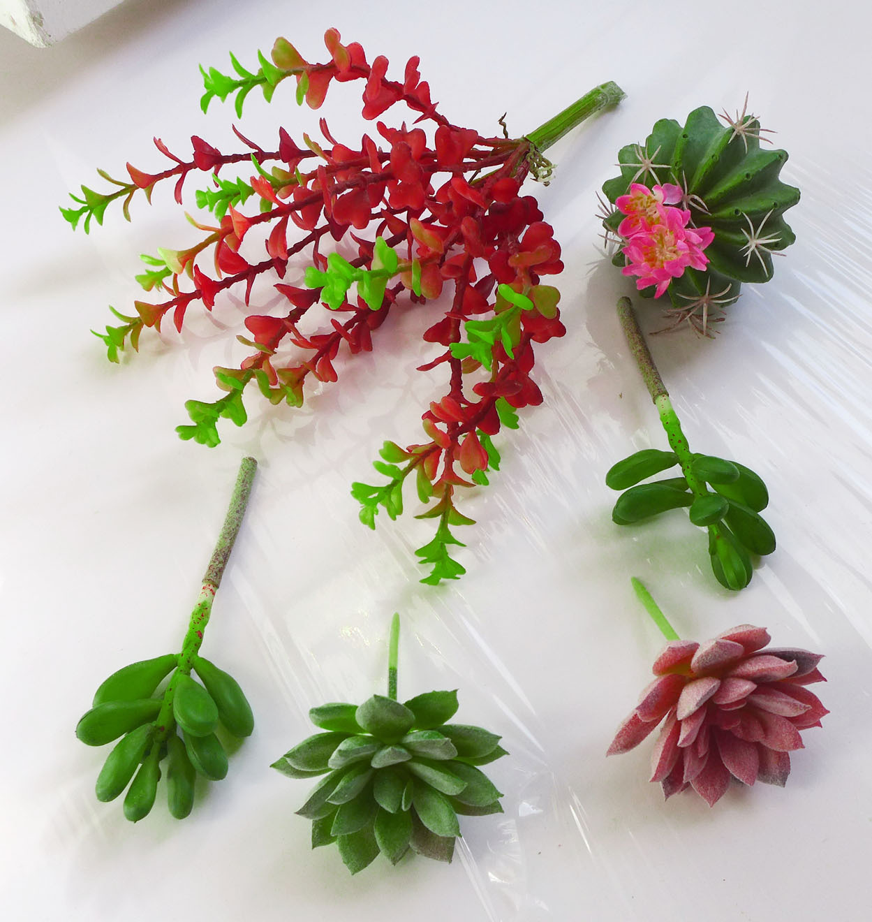 6 Artificial Plants Flowering Cactus Ball With Succulents Grass