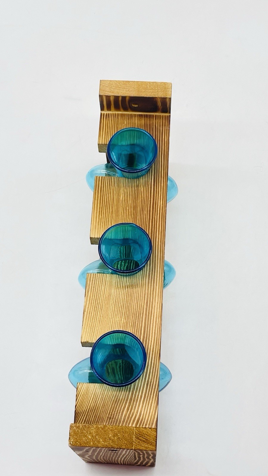 Plant Terrarium Propagation Wood Stand Tabletop Planter 3 Bulb Blue Glass Vase