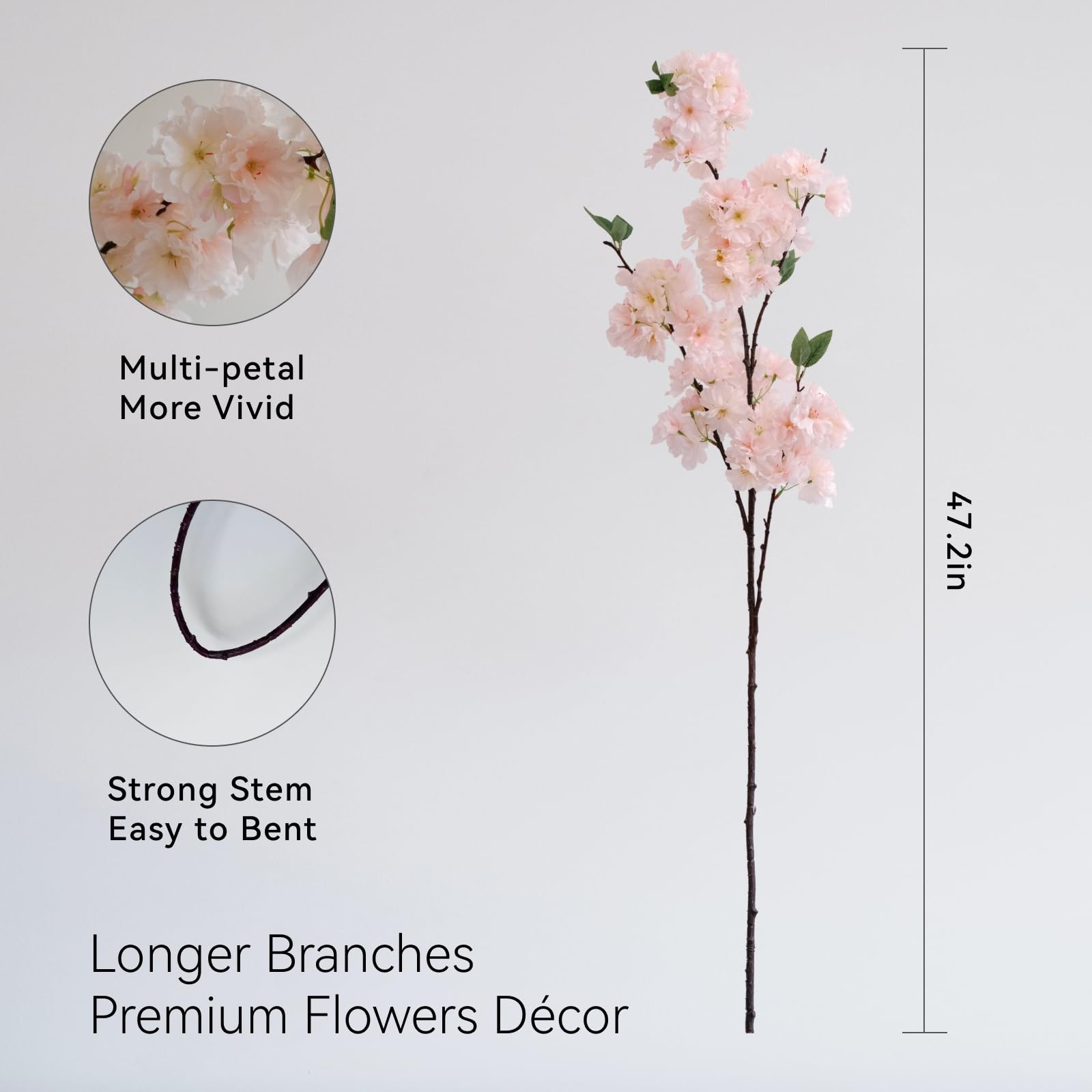 47.2 inches Cherry Blossom Branches, 3 Pieces Artificial Flower Branches, Ext…