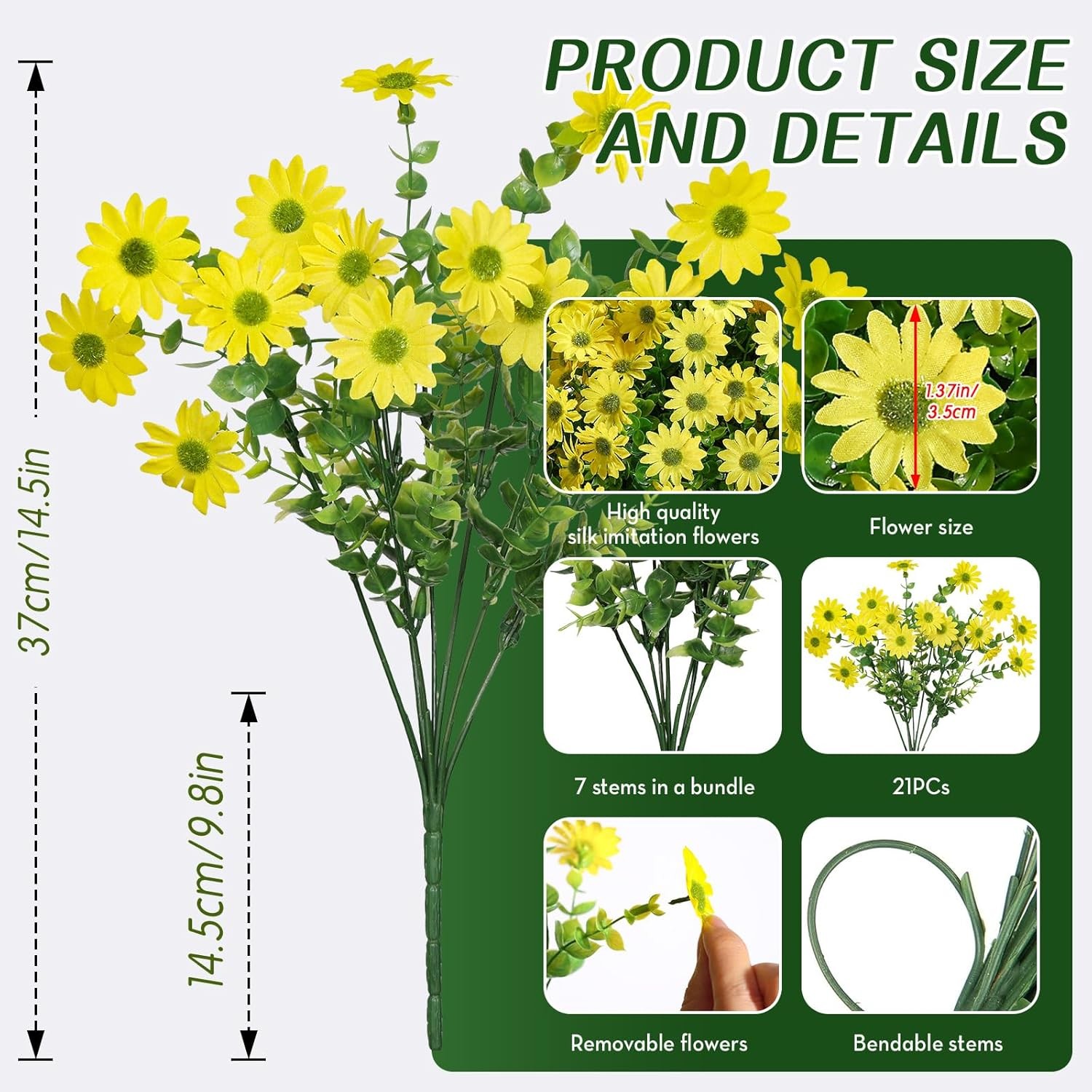 20 Bundles Artificial Daisies Flowers Fake Silk Plant for Indoor Outdoor Decor
