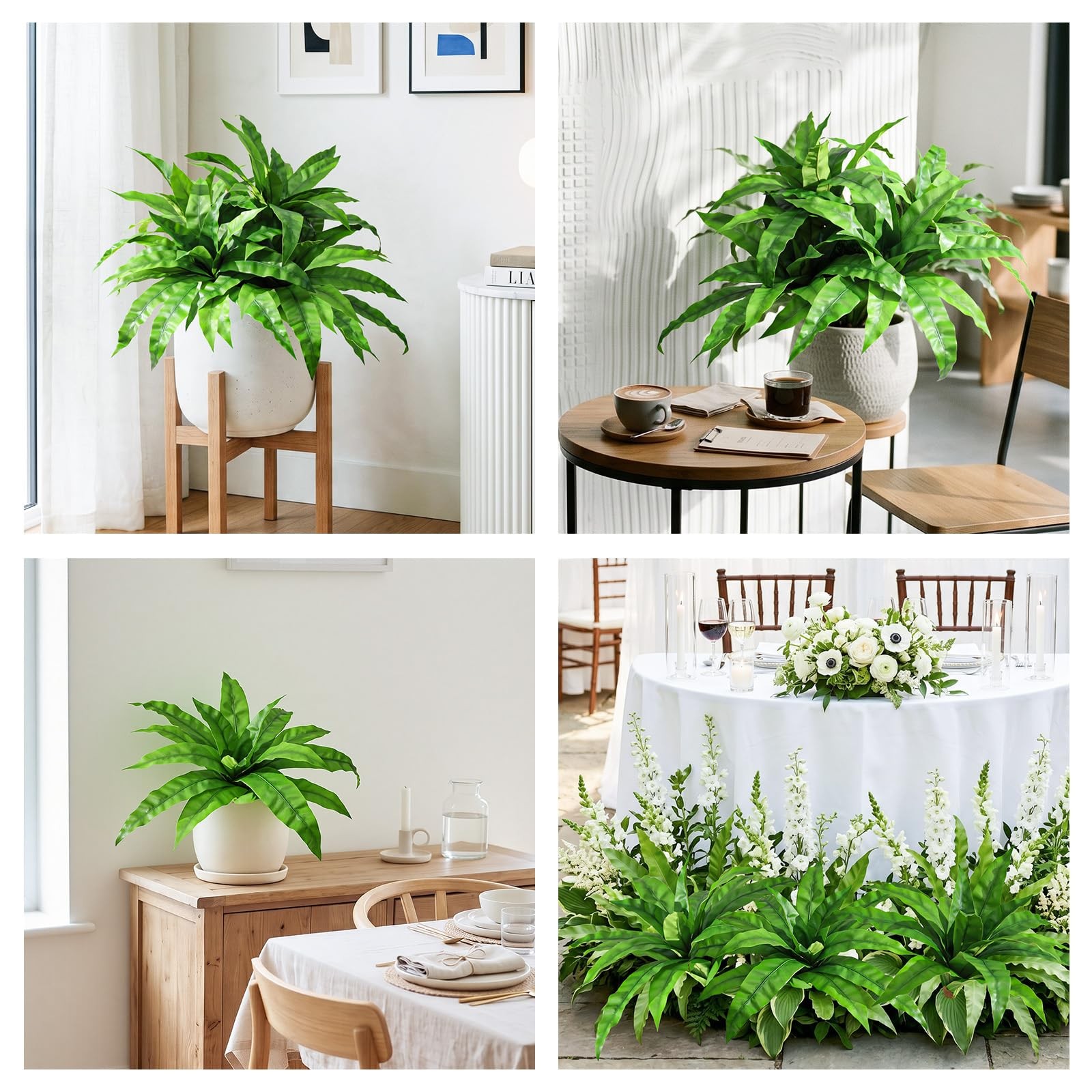 4 Pcs Artificial Plants Outdoor, Artificial Bird Nest Fern Stems, Bright Gree…