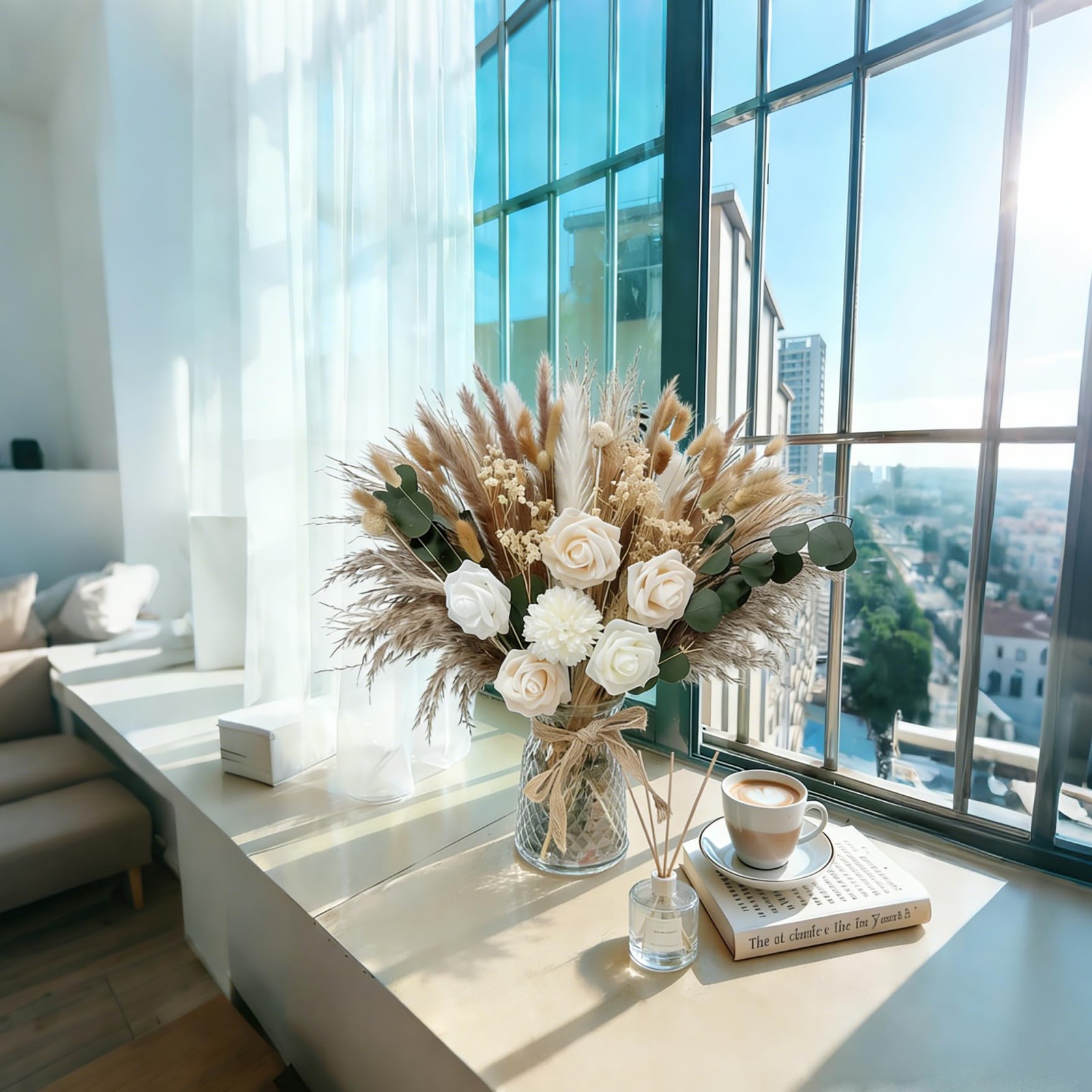 Indoor Artificial Dried Flowers with Vase for Table Top Decor,Natural Dried P…