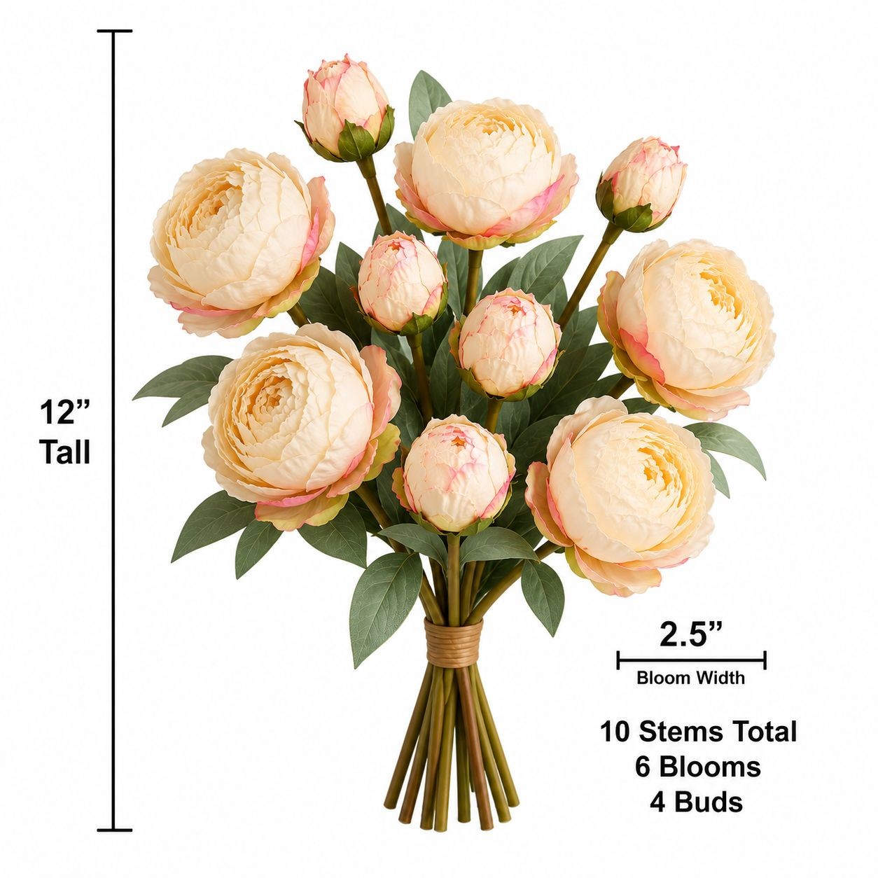 Faux Peony Bouquet Cream Pink Artificial Flowers Cottagecore Decor French Cottag