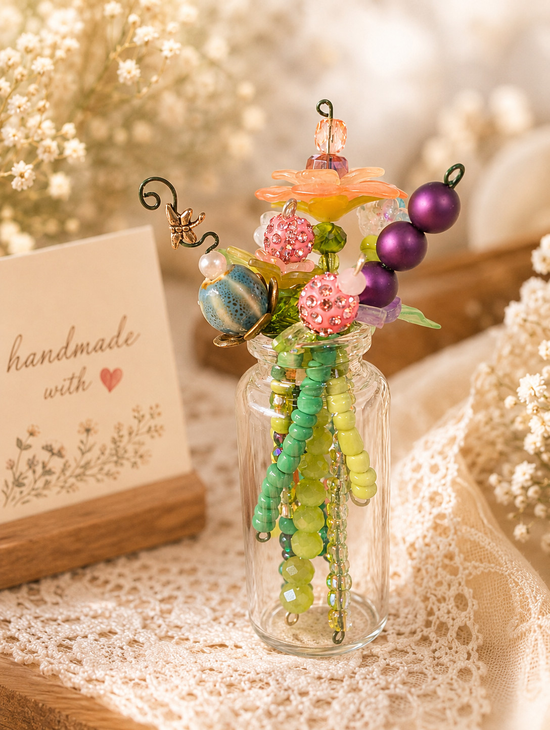 Mini Beaded Flower Bouquet | Handmade Bead Flower Arrangement | Tiny Floral Gift