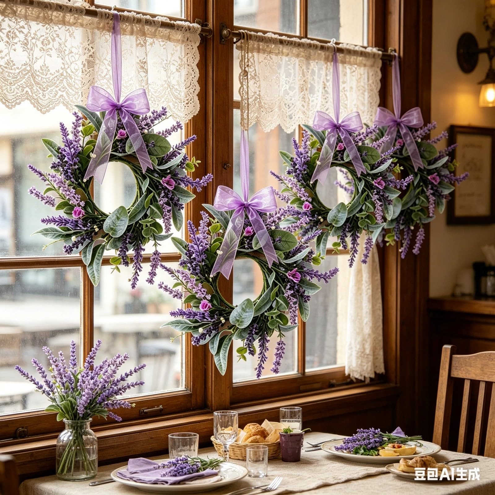 8 Pcs Mini Lavender Hanging Wreaths Purple Daisy Candle Rings Pillar Holder W…