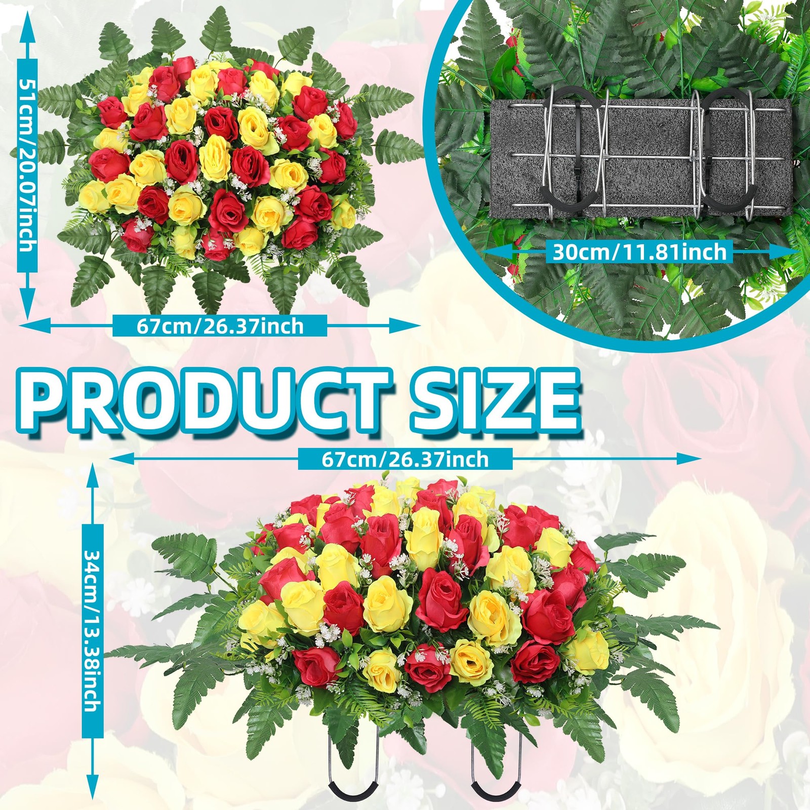 Artificial Cemetery Flowers Saddle,Cemetery Grave Decoration Headstone Flower…