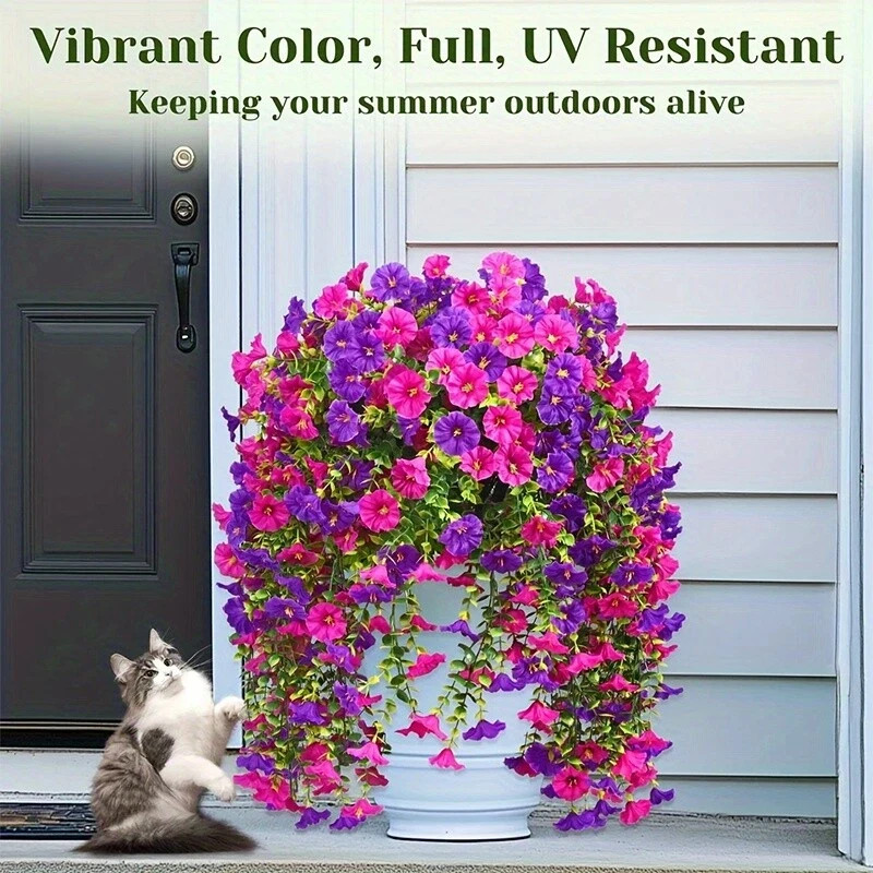 2 PCS Artificial Morning Glory Vines UV Resistant Hanging Flowers Outdoor Decor
