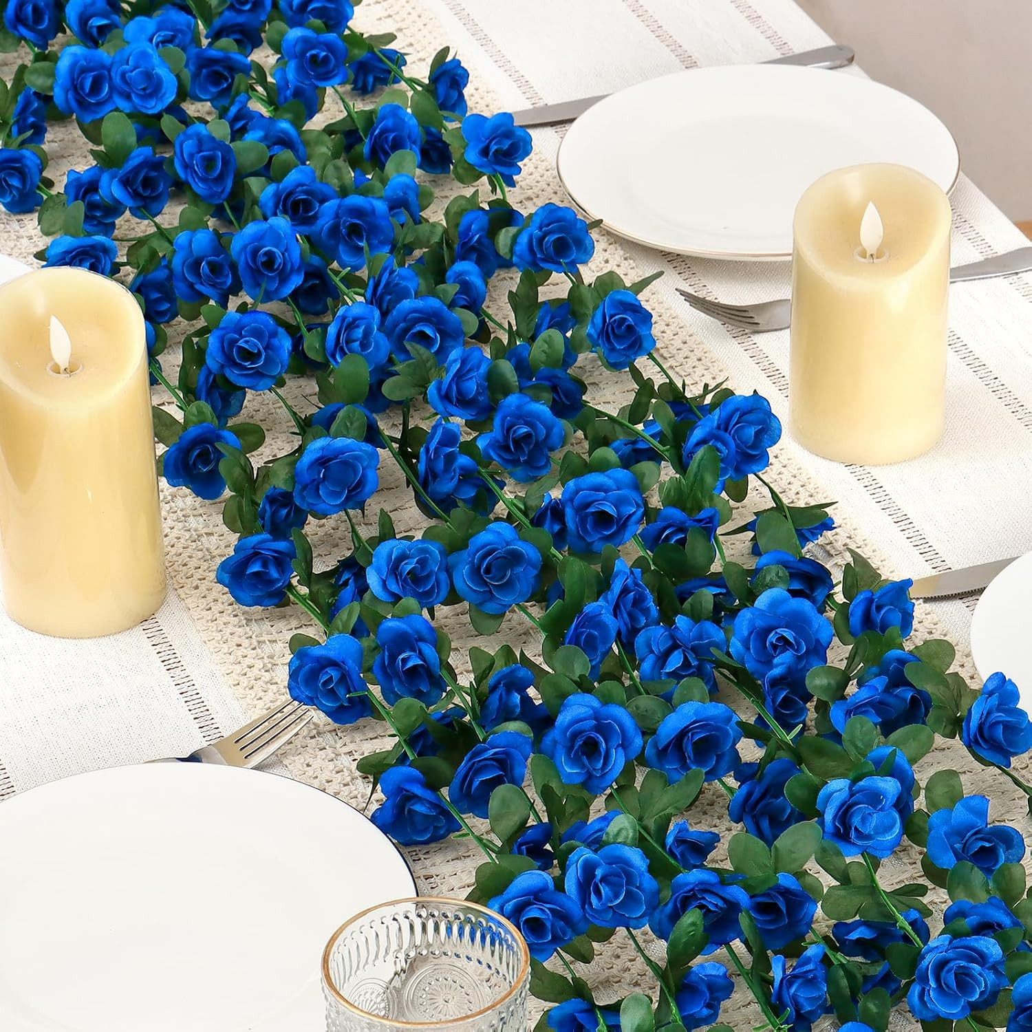 9 Pack 72 FT Artificial Flower Garland Fake Blue Roses Vines Silk Flowers | Fau