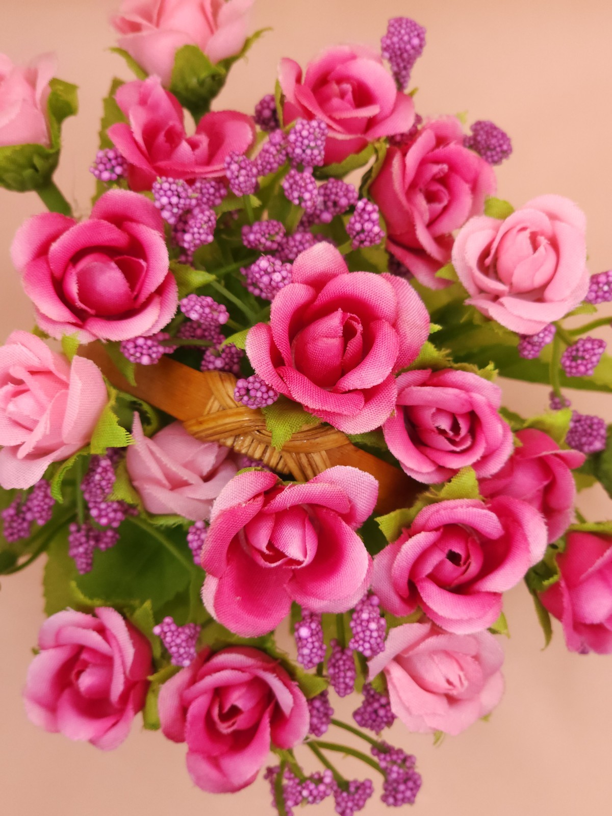 Beautiful Pink & Magenta Rose Floral Arrangement in Woven Basket