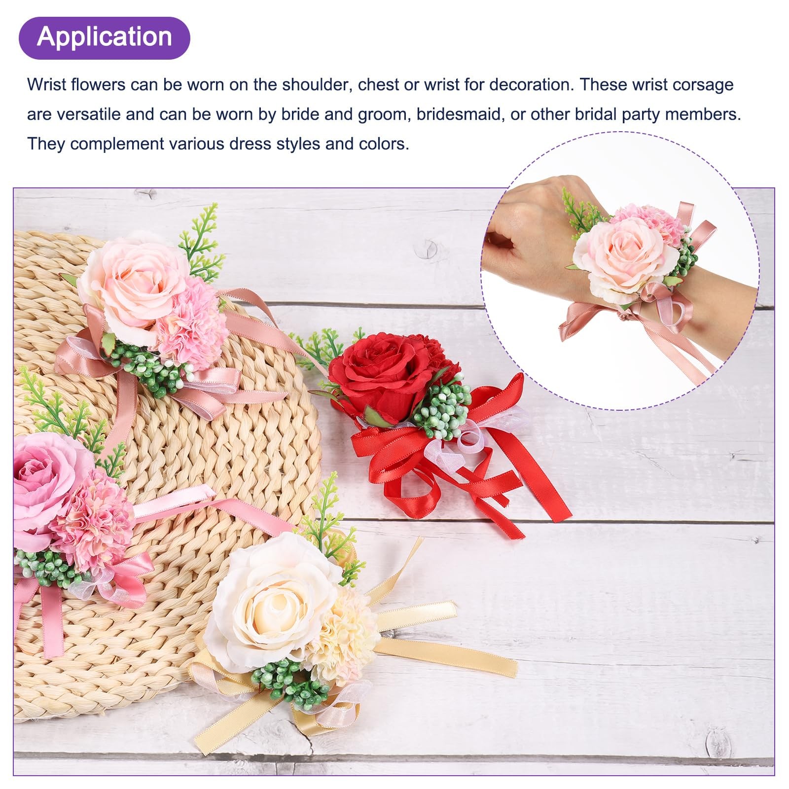 Wrist Corsage Artificial Flower Bracelets Pack of 1 Rose Wrist Bride Groom De…