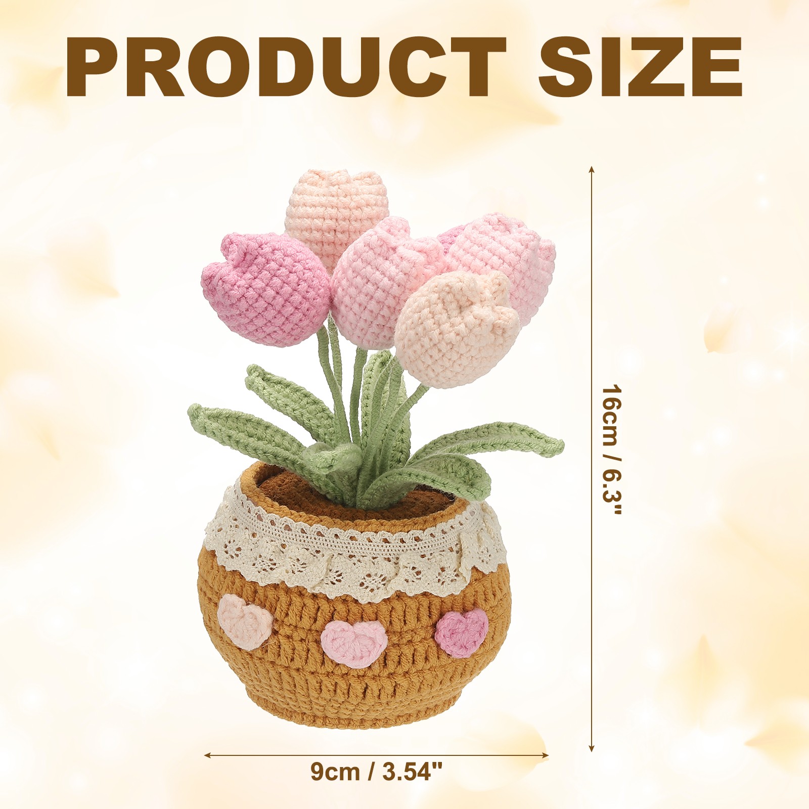 Crochet Flowers Tulip Artificial Flowers Little Potted 6 Flowers Gradient Pink
