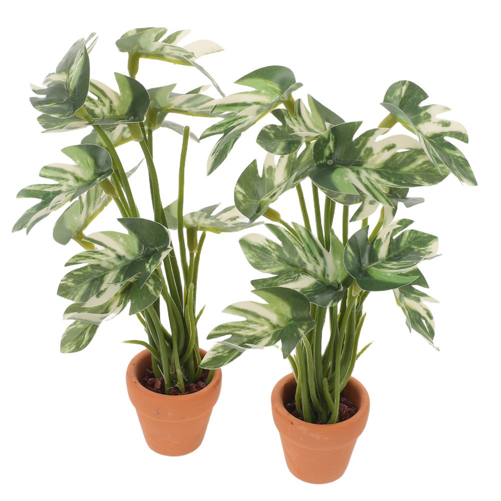 2 Pcs Artificial Simulation Green Plants Dollhouse Miniature Potted