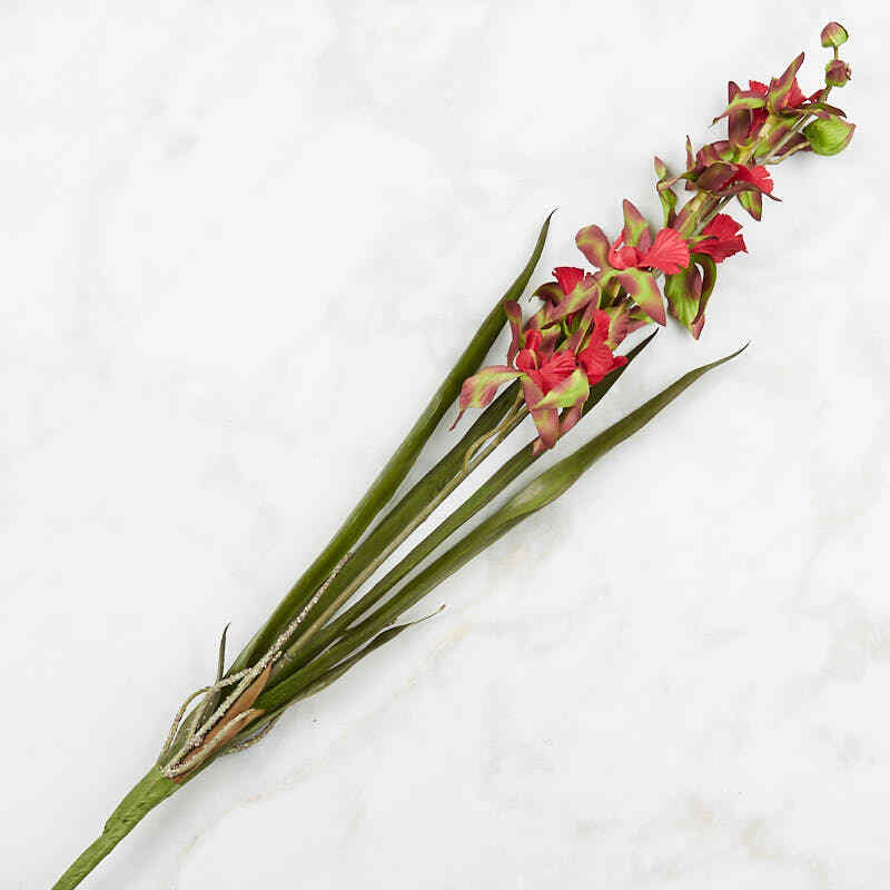 Poly Silk Tropical Red and Green Orchid Stem