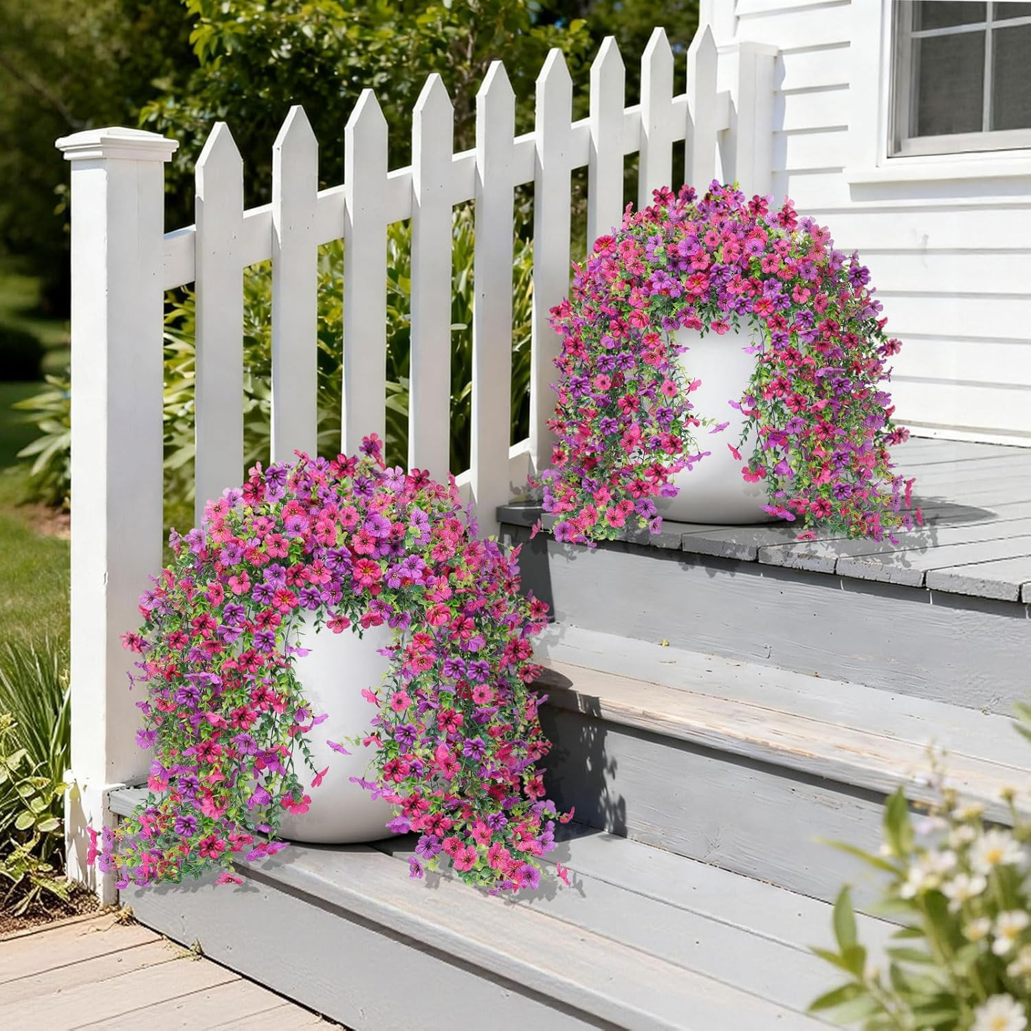 Artificial Hanging Flowers for Outdoors Faux Plants Spring Porch Decor, 2 Pcs