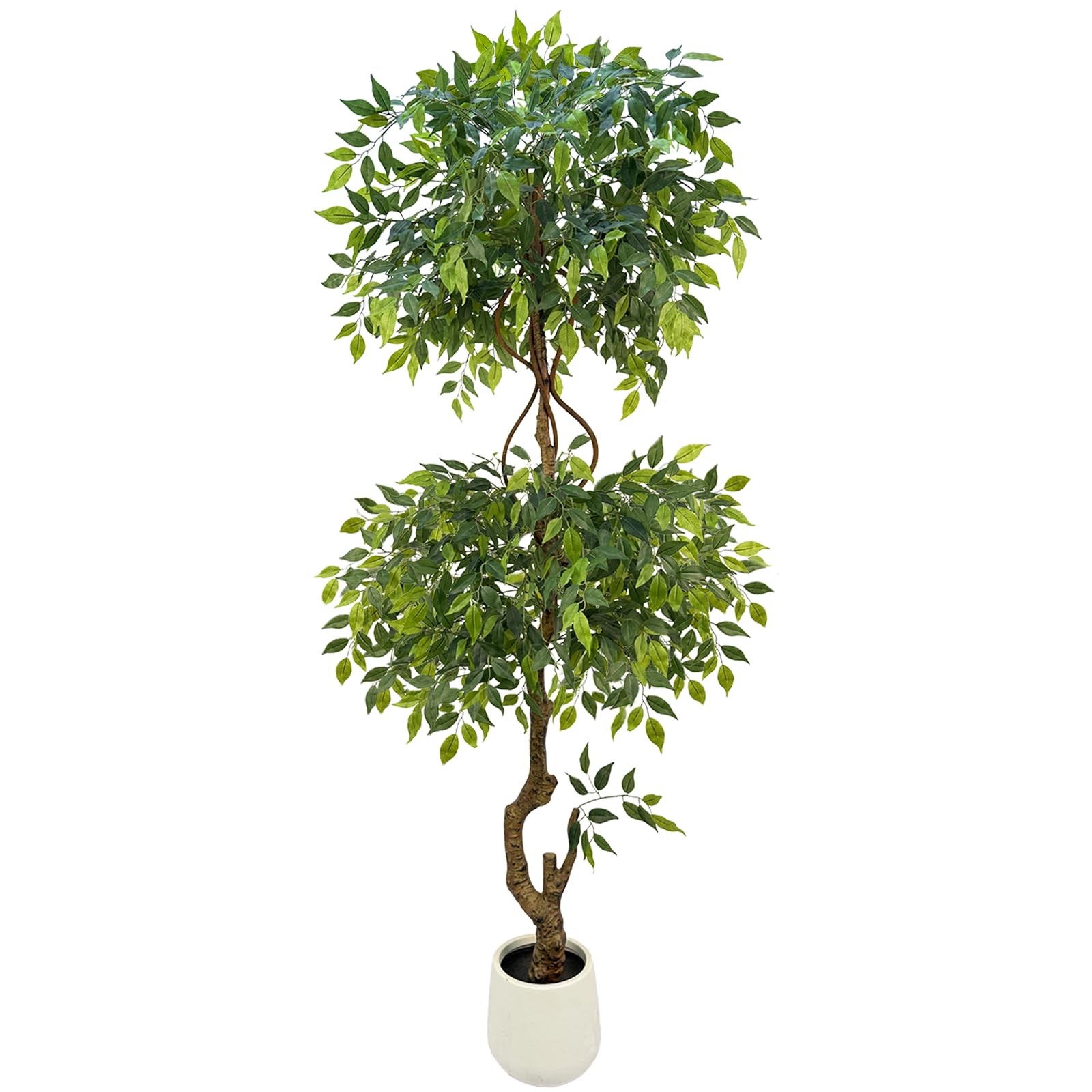 7FT Artificial Ficus Tree with White Planter, Lush Faux Ficus Tree with Adjus…