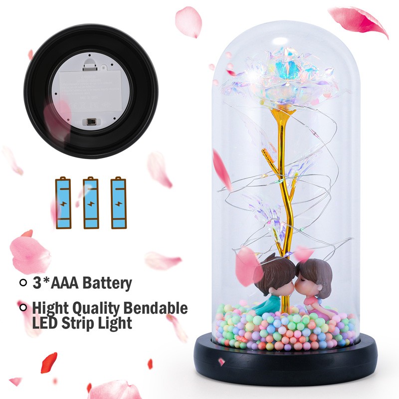Eternal Gift Forever Galaxy Rose Flower Valentine’s Day LED Light In Glass Dome