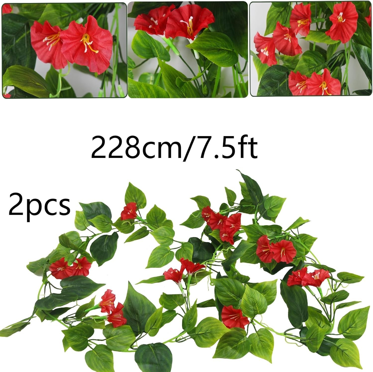 2 Pcs Artificial Vines for Outdoors Silk Morning Glory Vines 15Feet Blue