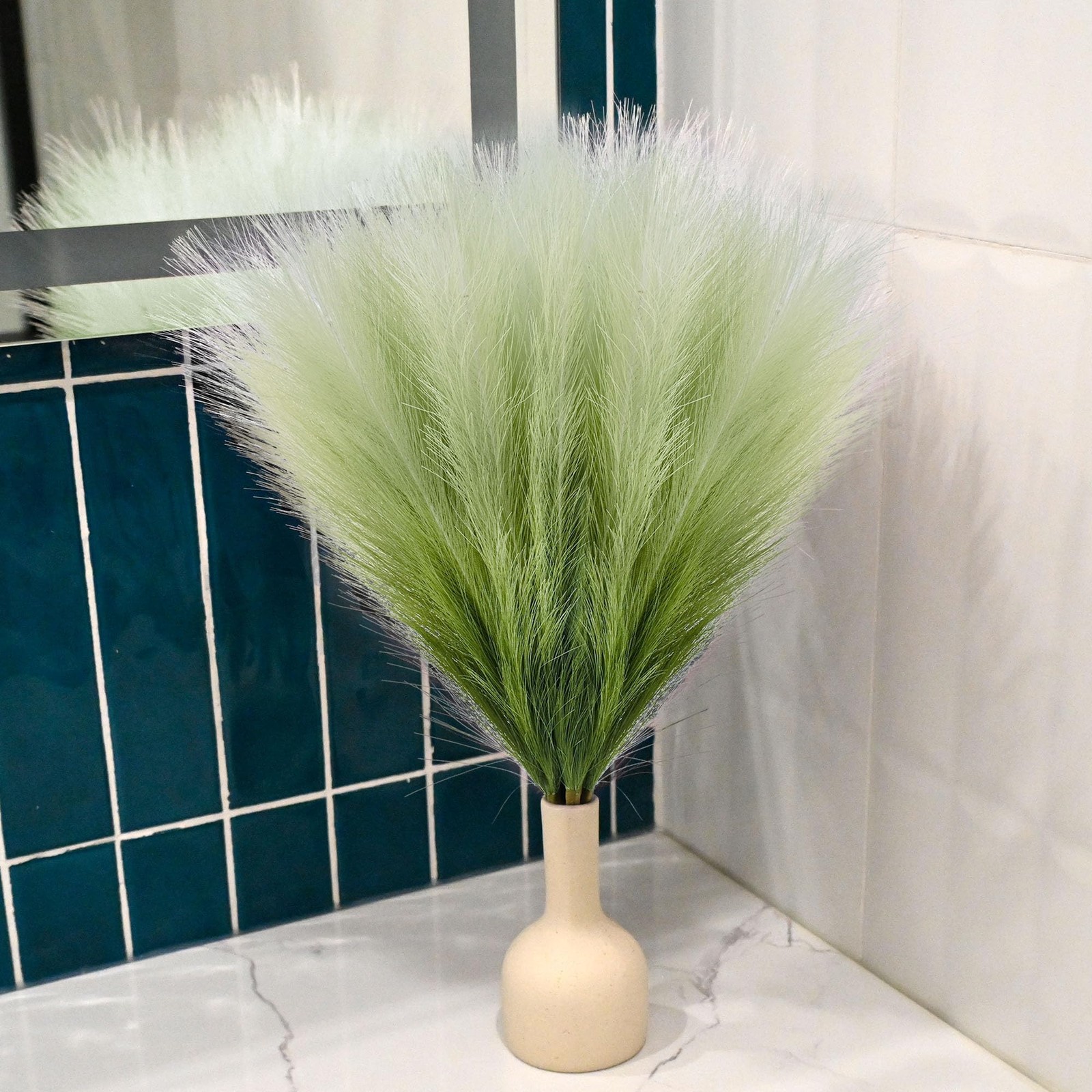 6 PCS Faux Pampas Grass Arrangement – 18″/45cm Artificial Fluffy Pompous Gras…
