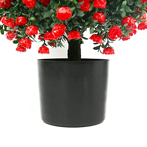 21.6” Tall Artificial Rose Topiary Ball Tree Set of 2 Pack Potted Bushes Red