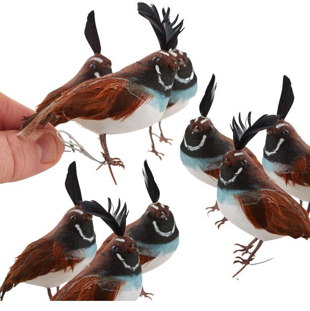 Group of 12 Feathered 3″ California Quail Birds with Wired Feet